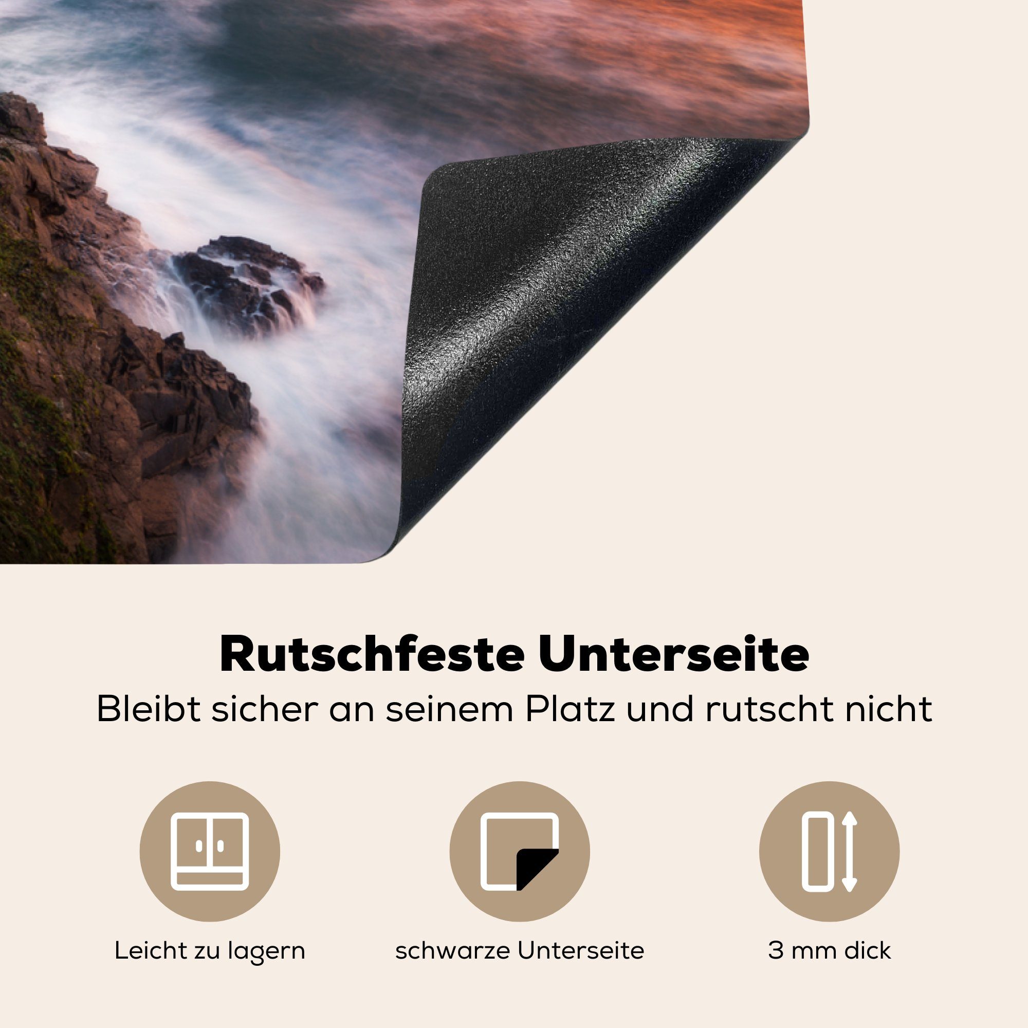 Herdblende-/Abdeckplatte Vinyl, tlg), die der küche, in Bretagne, Sonnenuntergang für cm, (1 81x52 Induktionskochfeld Ceranfeldabdeckung Schutz MuchoWow