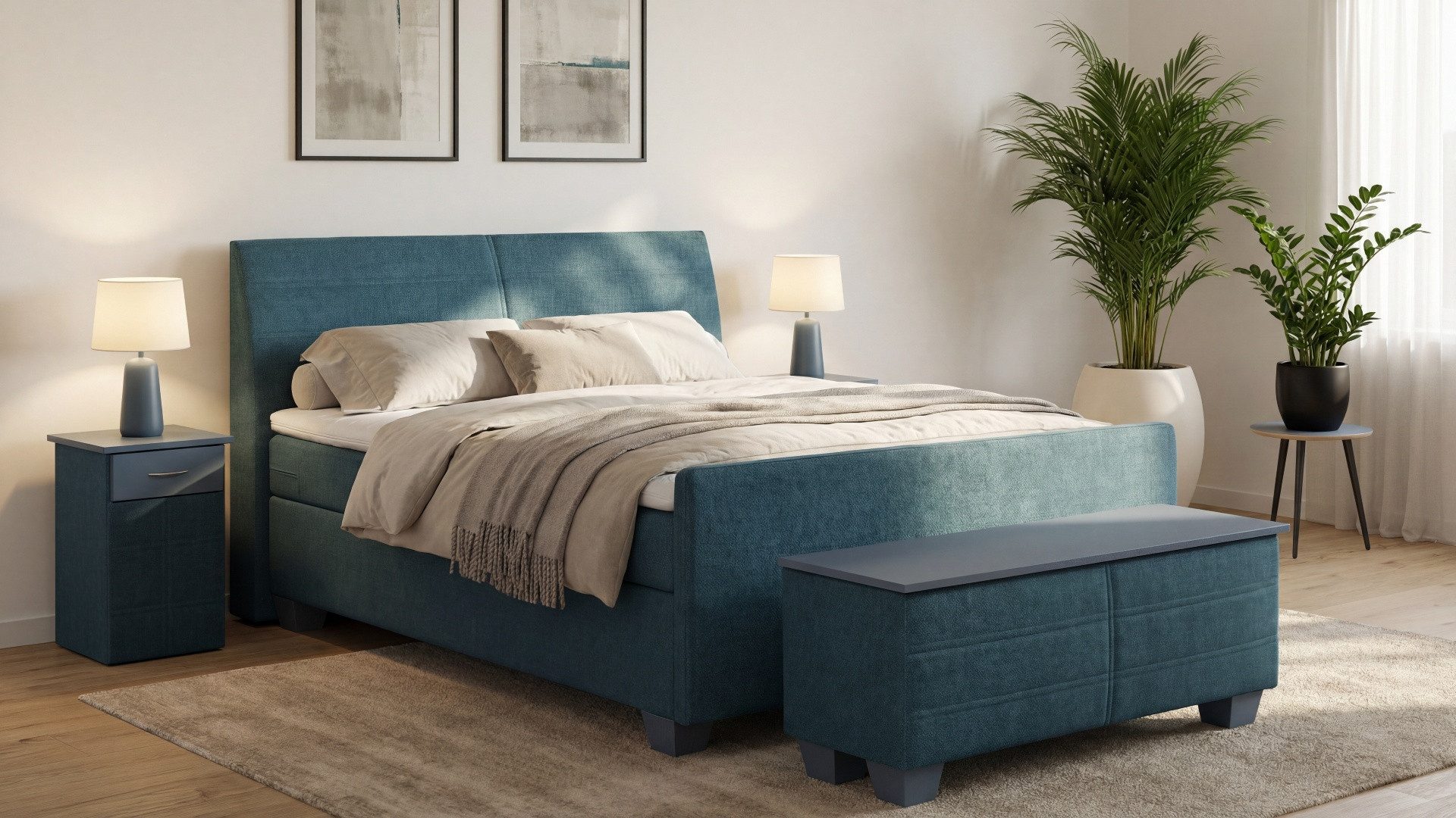 Meisterbetten Boxspringbett Syma (Komplett-Set, 7-Zonen Taschenfederkernmatratzen, Ergoflex), Inklusive kostenloser Lieferung und Aufbau