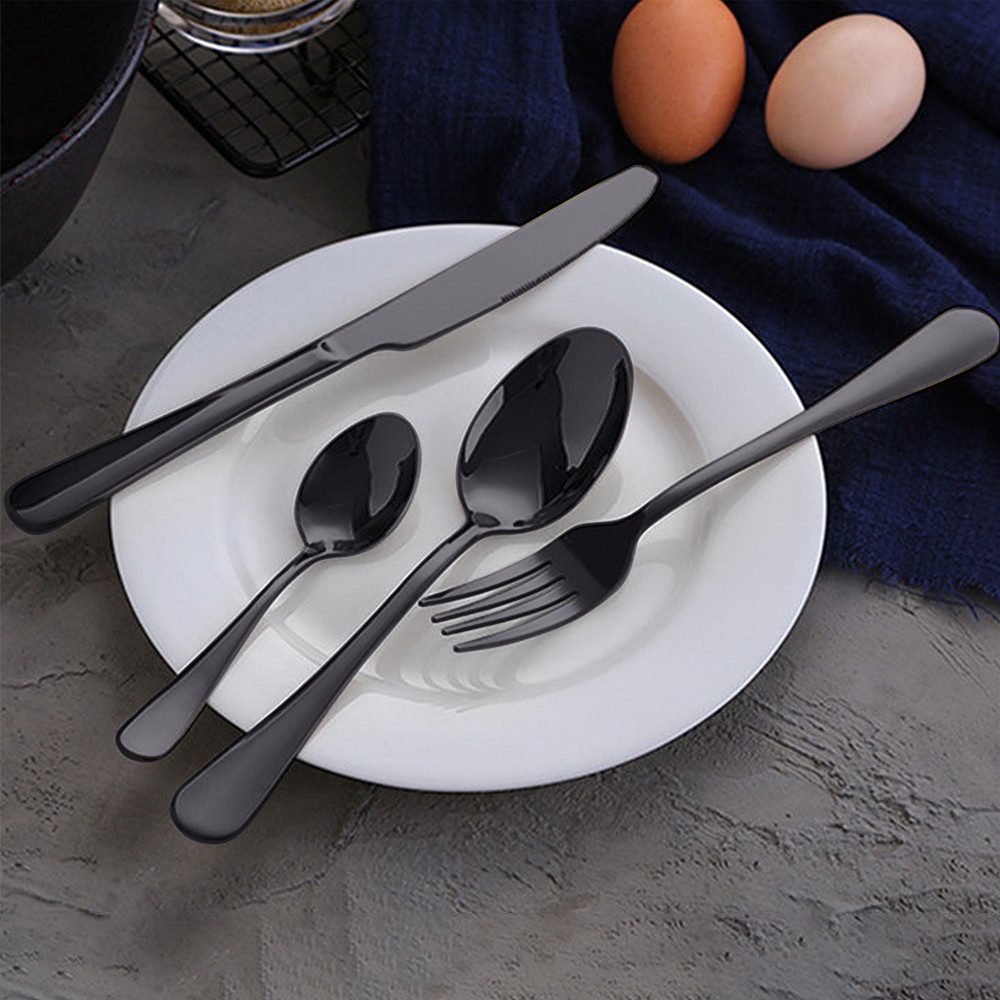 JEOBEST Besteck-Set Besteck Set 6 Personen, Essbesteck Set, Hochwertiges Edelstahlbesteck, 6 Personen, 24 teilig Edelstahl Besteckset Schwarz Matt, Spülmaschine – Bild 4 von 5