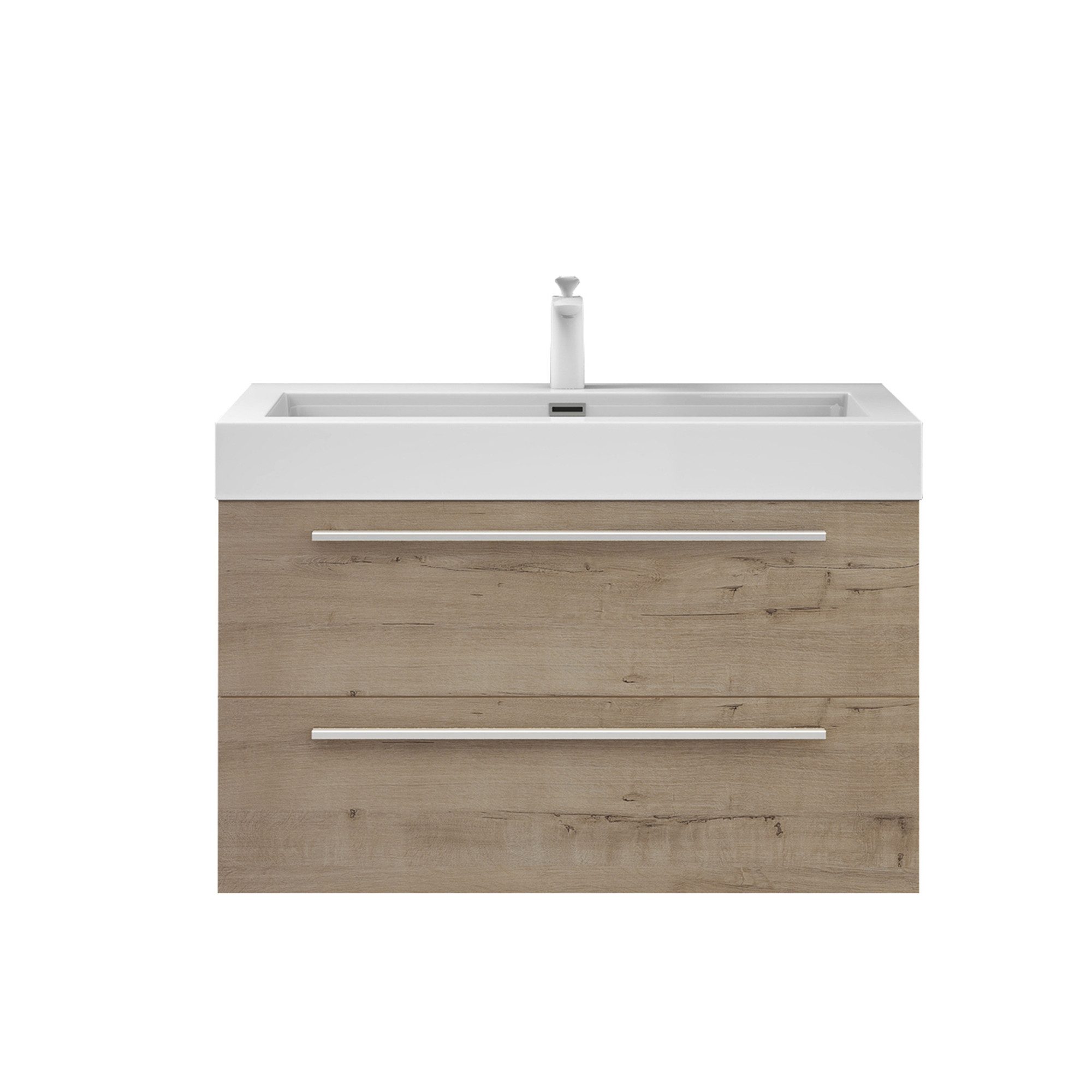 doporro Badezimmer-Set Waschtisch mit Unterschrank 60-100cm mit 2 Schubladen Holz Quadratto, Mineralguss Waschbecken