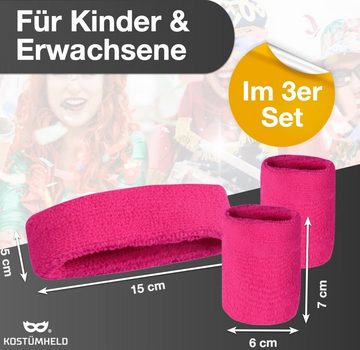 Kostümheld® Schweißband 2x 3 in 1 Schweißband Set pink - mit Stirnband - Retro Kostüm, Einheitsgröße