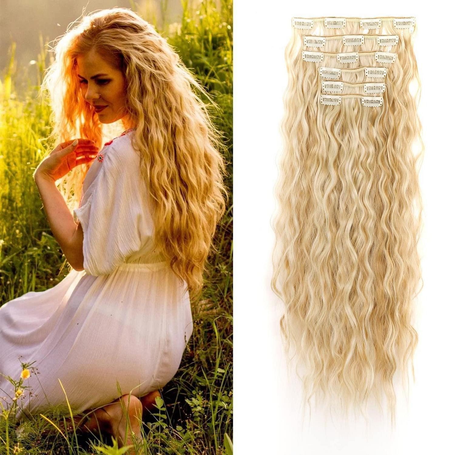 LuxusKollektion Kunsthaar-Extension Extensions Clip in Haarteil 6 Tressen 50 cm Naturblond & Bleichblond
