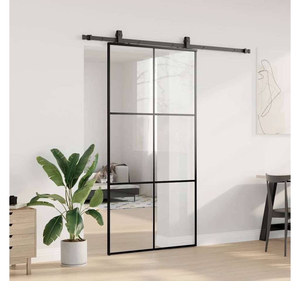 Thumbnail - vidaXL Schiebetür Schiebetür mit Beschlag Schwarz 102x205 cm ESG-Glas