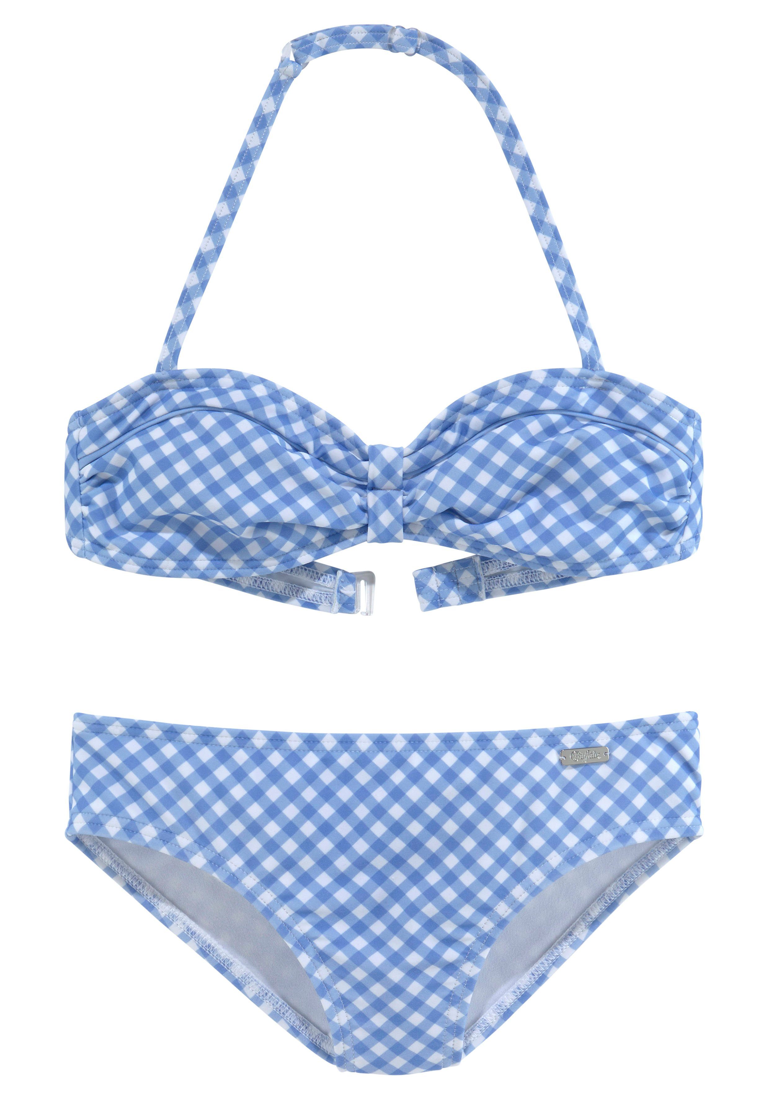 Kids hellblau-weiß Karo Buffalo mit Bandeau-Bikini Details unifarbenen