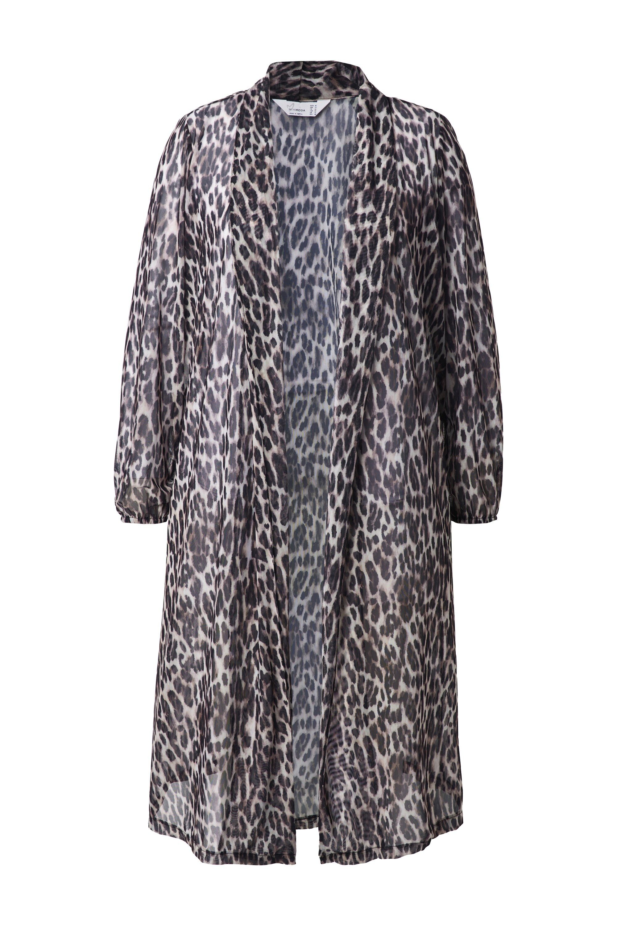Sommerjacke Mesh-Longjacke transparent Leomuster offene Form