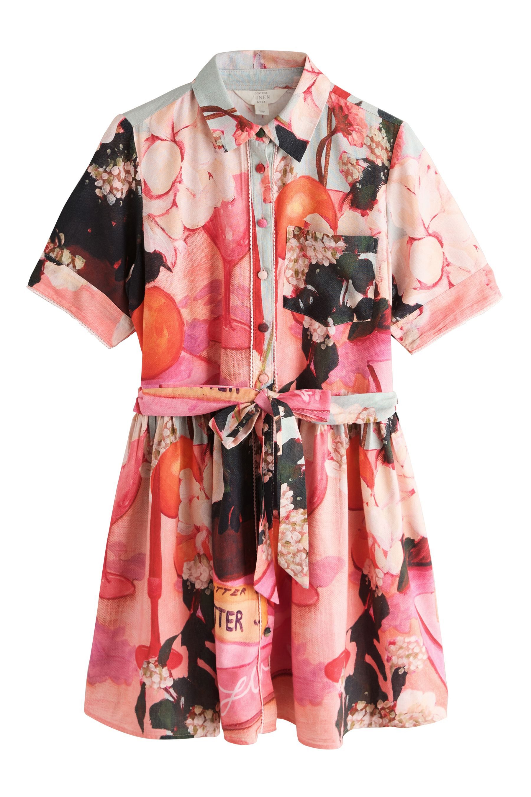 Next Hemdblusenkleid Hemdblusenkleid mit kurzen Ärmeln und Bindegürtel (1-tlg)