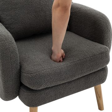 IDEASY Armlehnstuhl Teddy-Samtsessel, abnehmbares 14-cm-Sitzkissen, extra dickes, Rückenkissen, Beine aus Massivholz, beige/grau/weiß/rosa