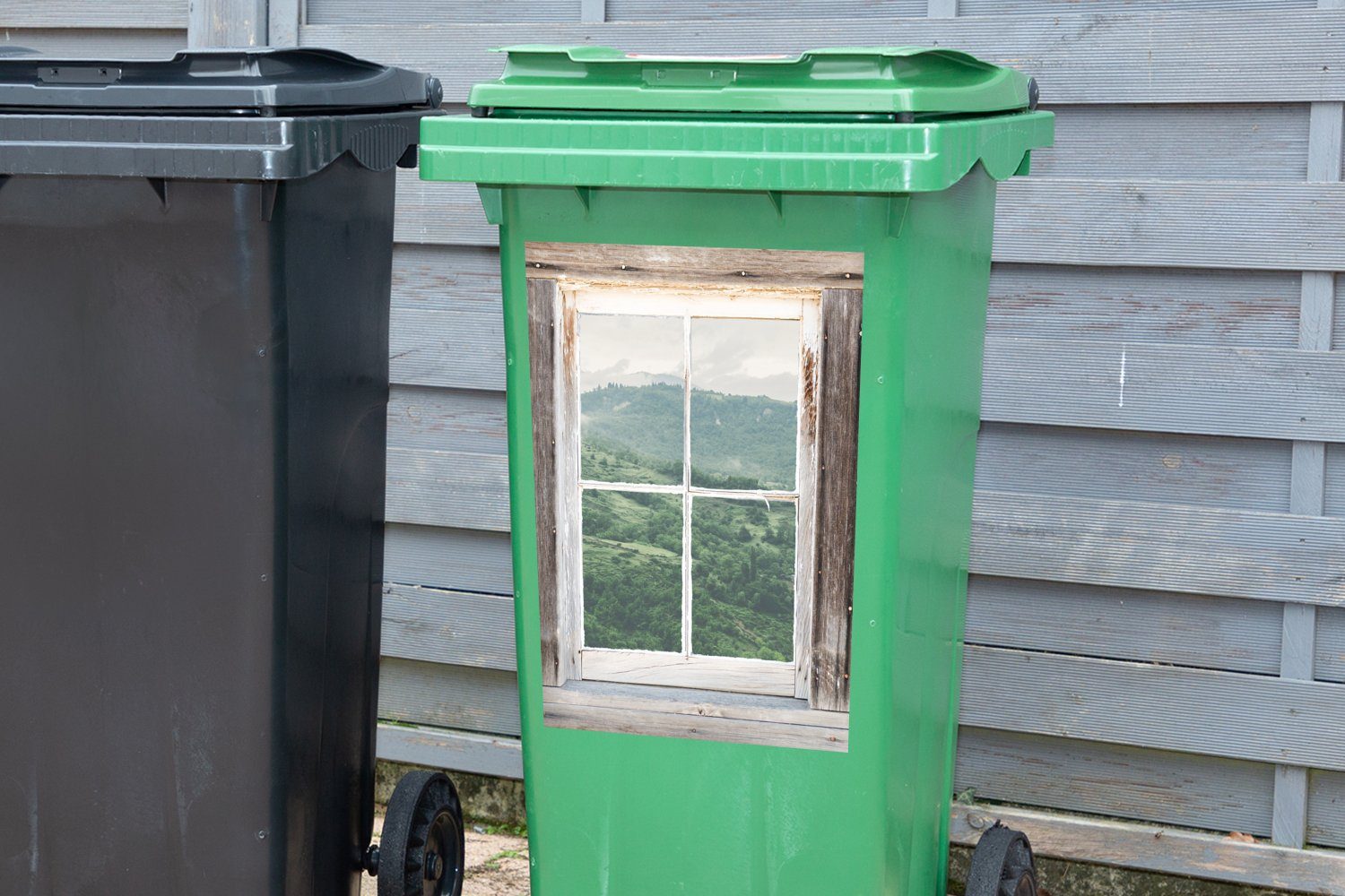 St), Berg (1 Sticker, Container, Aussicht Wandsticker Mülleimer-aufkleber, Holz Mülltonne, - - Abfalbehälter MuchoWow