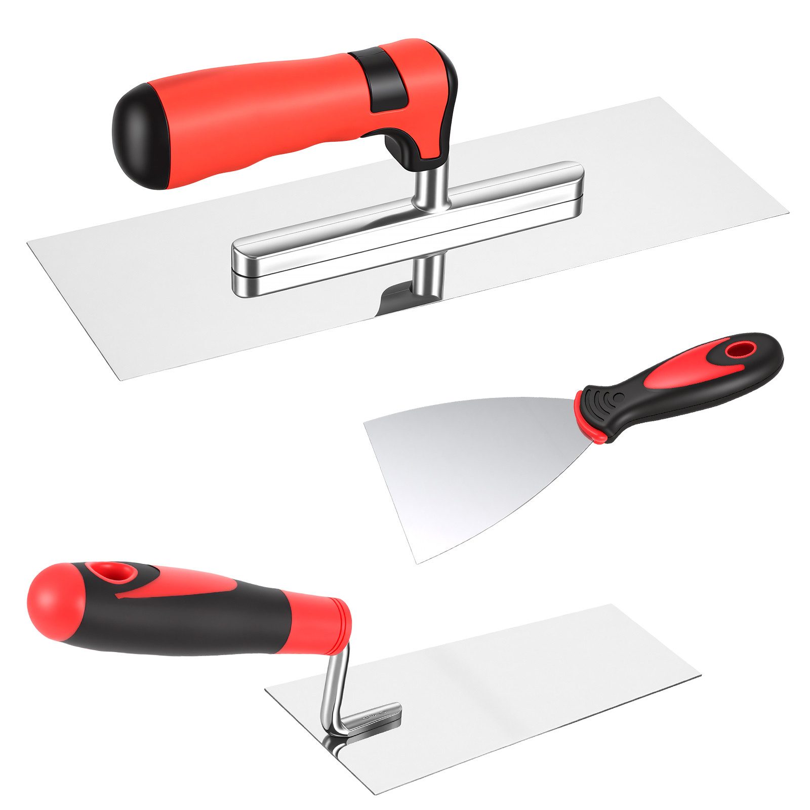 BlingBin Glättekelle 3-teiliges Gipser-Werkzeug-Set aus Edelstahl mit Zementkelle& Messkelle (3er Set, 3-St., 3-teiliges Gipser-Set) Putzwerkzeuge für glatte Wände, Decken und Mauerarbeiten