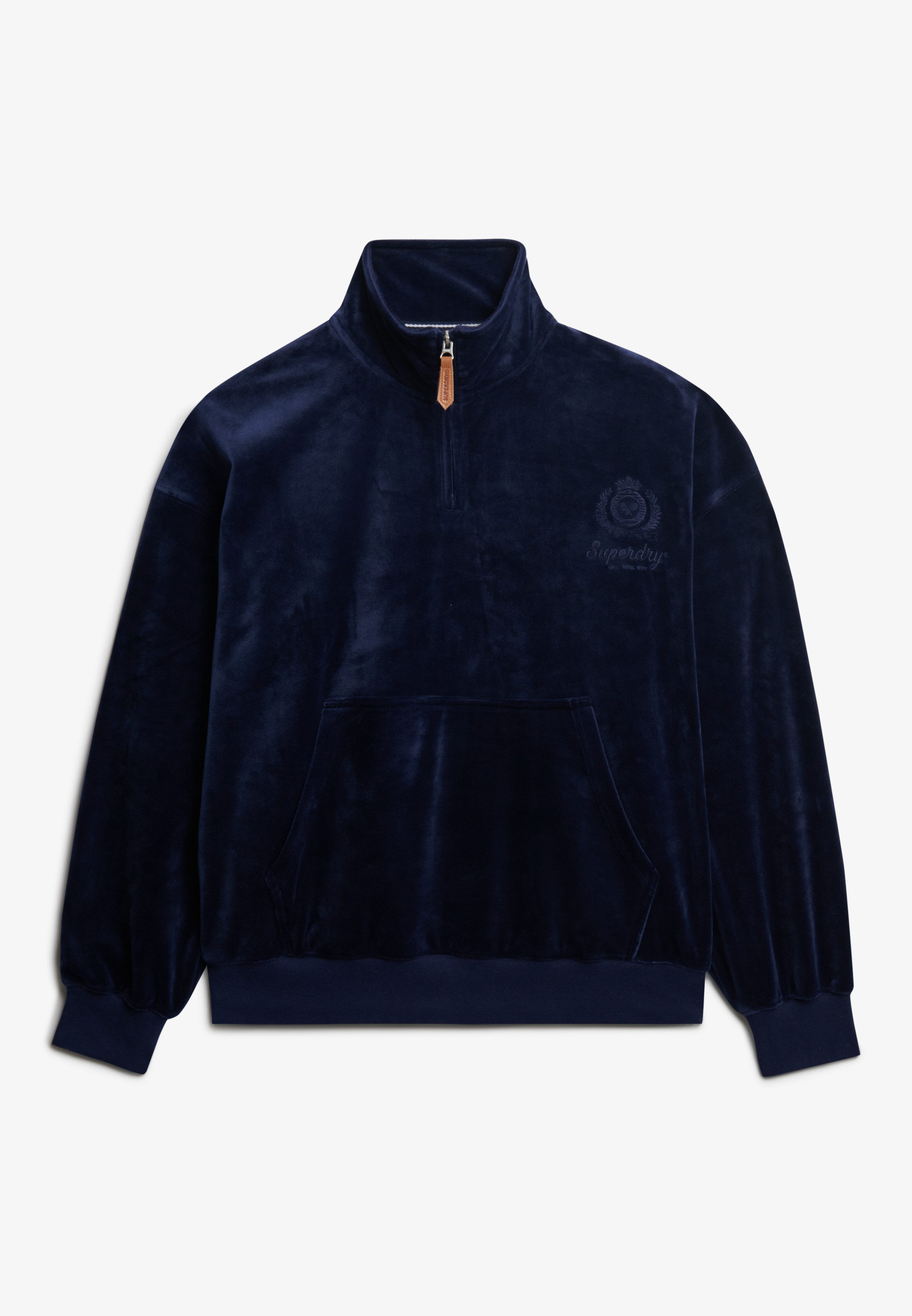 Superdry Sweatshirt COUNTRY CLUB VELOUR 1/4 ZIP Nicki-Qualität, Troyer mit Logo-Brustmotiv