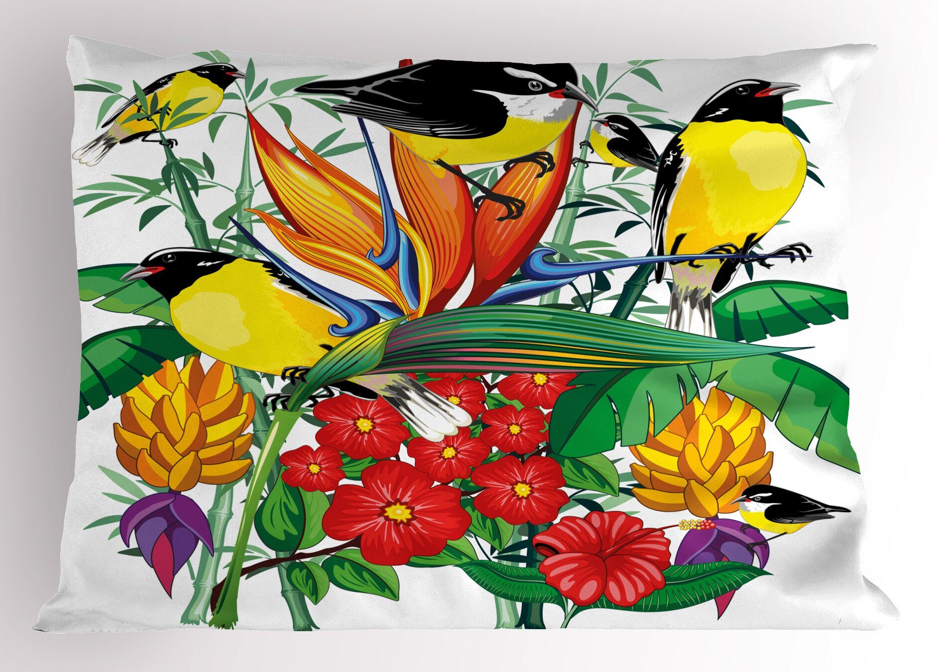 Kissenbezüge Dekorativer Standard King Size Gedruckter Kissenbezug, Abakuhaus (1 Stück), Exotisch Blumen und Vögel