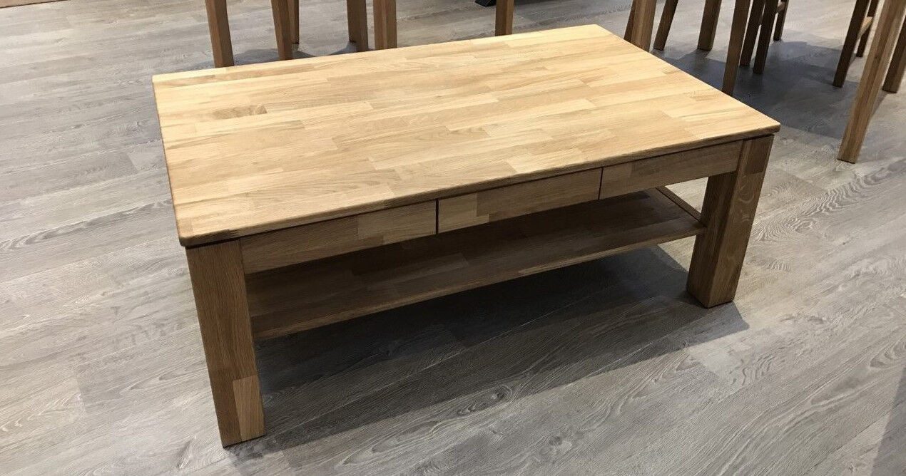 ELFO Wohnzimmertisch Couchtisch Eiche Massiv geölt 115 x 70 cm mit Schubkasten, B 115 x T 70 x H 46 cm