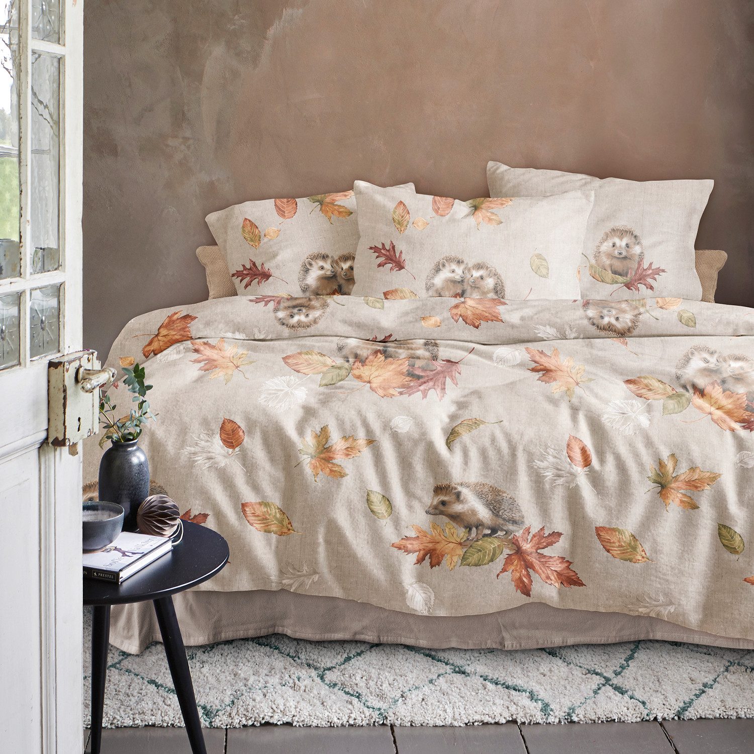 Irisette Bettwäsche Irisette Biber Bettwäsche Panda 8784-80 Igel Blätter natur 135x200, Edel Feinbiber, 2 teilig