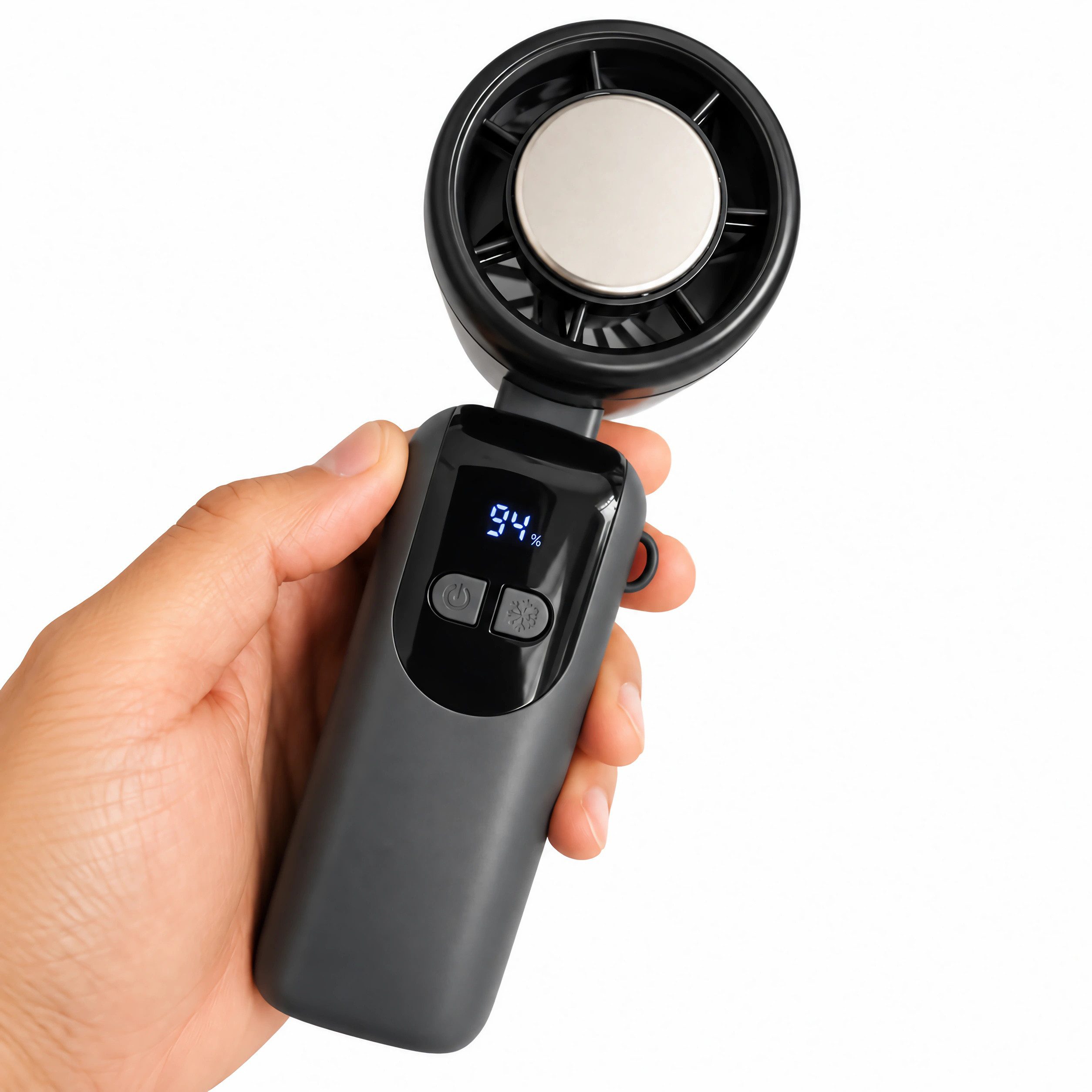 Bolwins Handventilator E47C Turbo Handventilator mit Eiskühlung, 100 Stufen, USB-C, 5000mAh, 100 Stufen, 16.000 U/min, 5000 mAh, LED-Display, 90° faltbar, USB-C