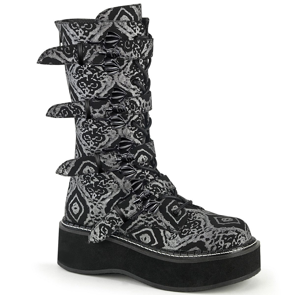 DemoniaCult Auktion EMILY-322 DemoniaCult vegane Damen Plateaustiefel schwarz silb High-Heel-Stiefel