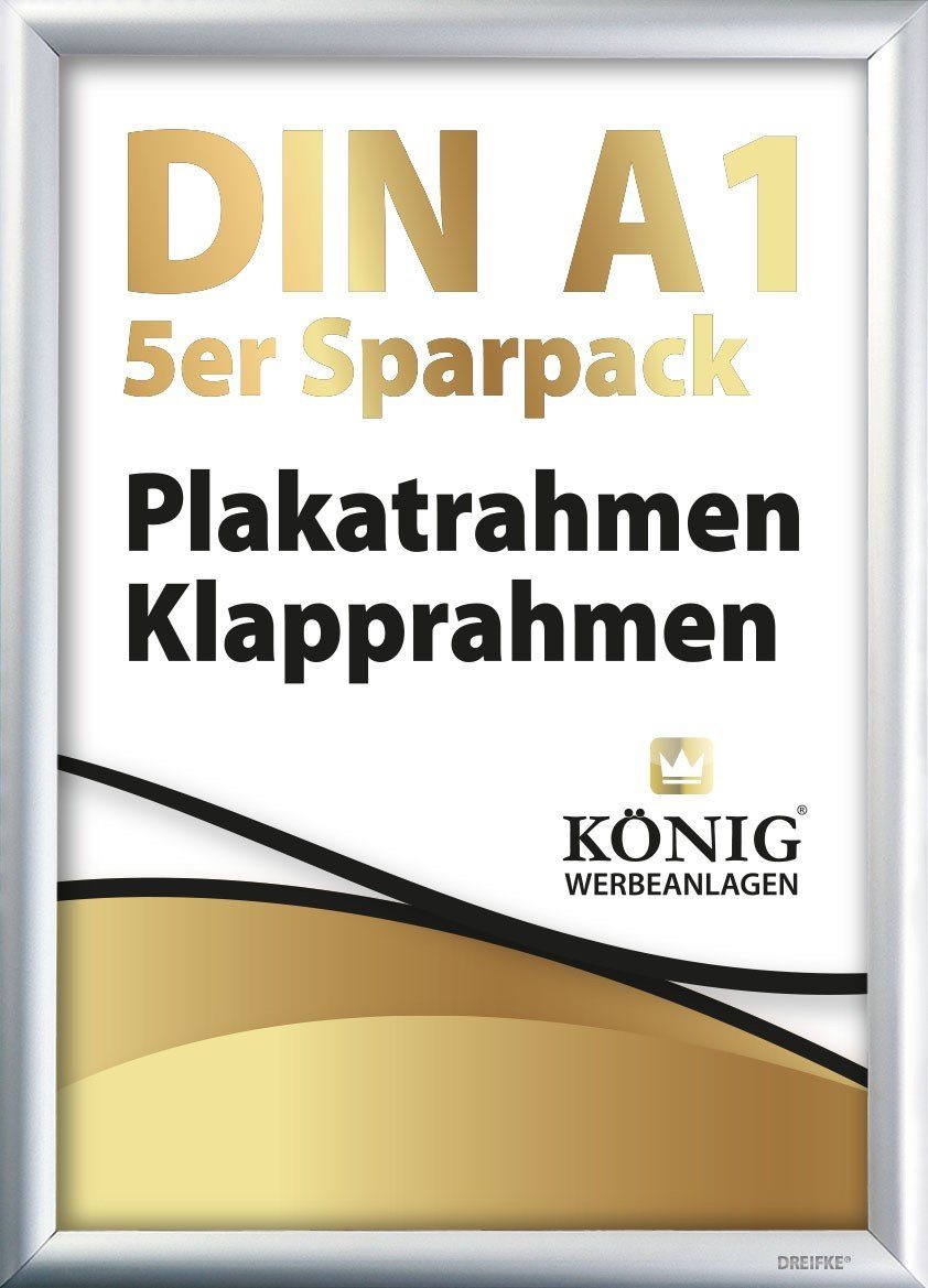 A1, schlankes und 5 (Sparpack, Aluprofil, A1, Profil, DIN Dreifke St), Aluminium silber, 25mm DIN Plakatrahmen leichtes 5 Klapprahmen, Bilderrahmen Klapprahmen