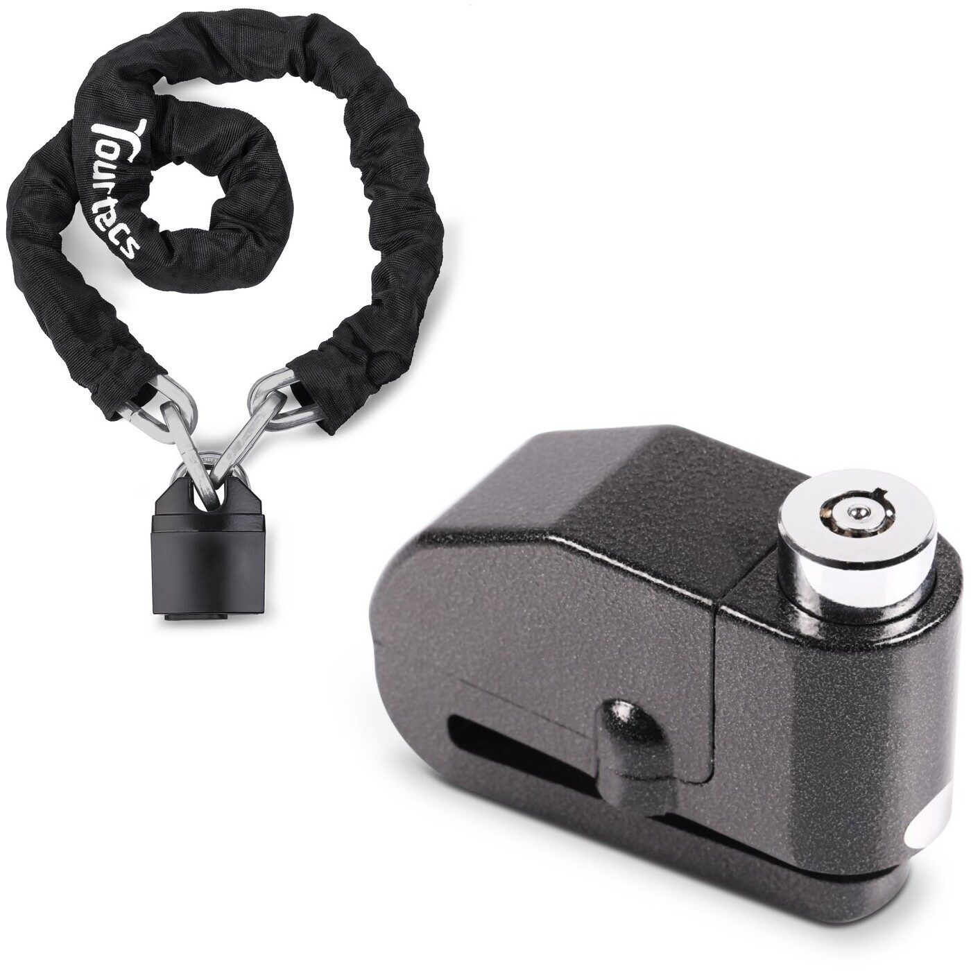 Sitzbank Set: Kettenschloss KS1 1,15m + Bremsscheibenschloss Alarm 120dB