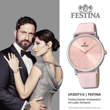 Festina Quarzuhr Festina Damen Uhr Elegant F20371/2 Leder, Damen Armbanduhr rund, Lederarmband rose
