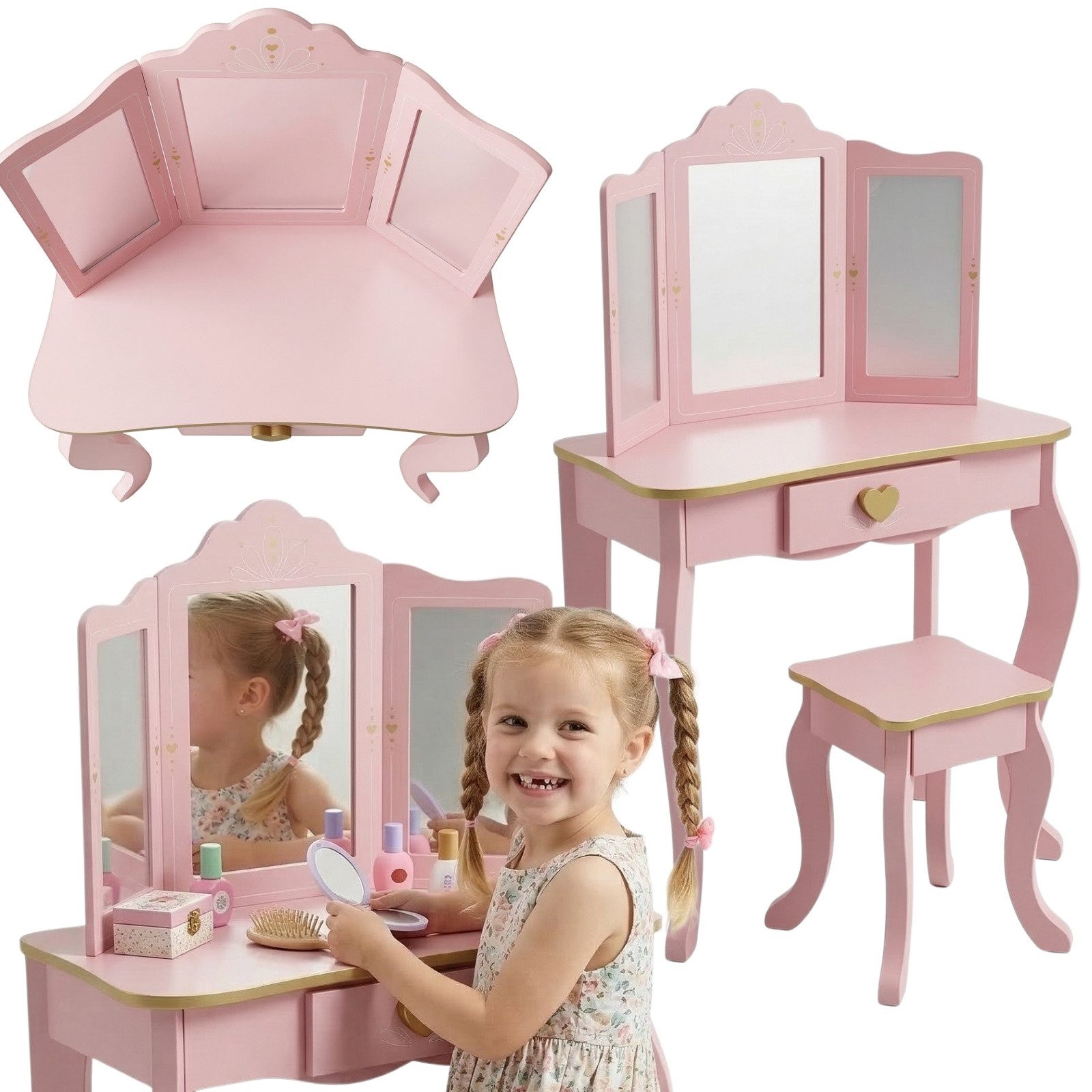 SCENA LIVING Schminktisch Kinderschminktisch REIA, mit Spiegel und Hocker im Set, rosa – Bild 3 von 5