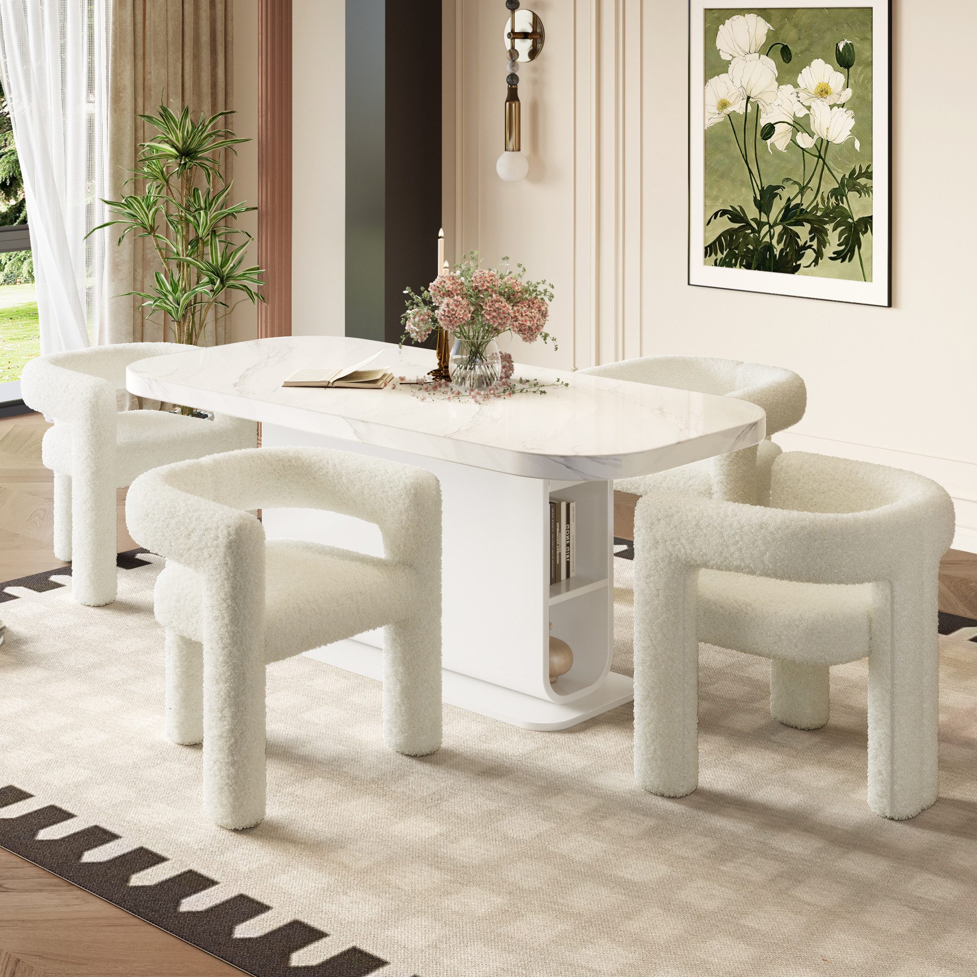 KLAM HOME Esszimmerstuhl Ergonomischer Sessel mit Premium Teddy Flor mit Ar günstig online kaufen