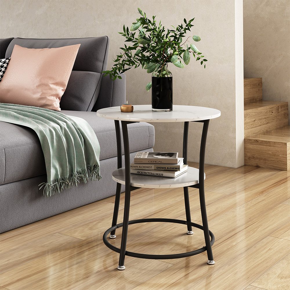 Vicco Couchtisch Quebec, Marmor Weiß, 50 x 50 cm mit Ablage günstig online kaufen