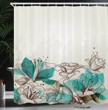 Abakuhaus Duschvorhang Moderner Digitaldruck mit 12 Haken auf Stoff Wasser Resistent Breite 175 cm, Höhe 180 cm, Türkis Retro Hibiscus Kunst