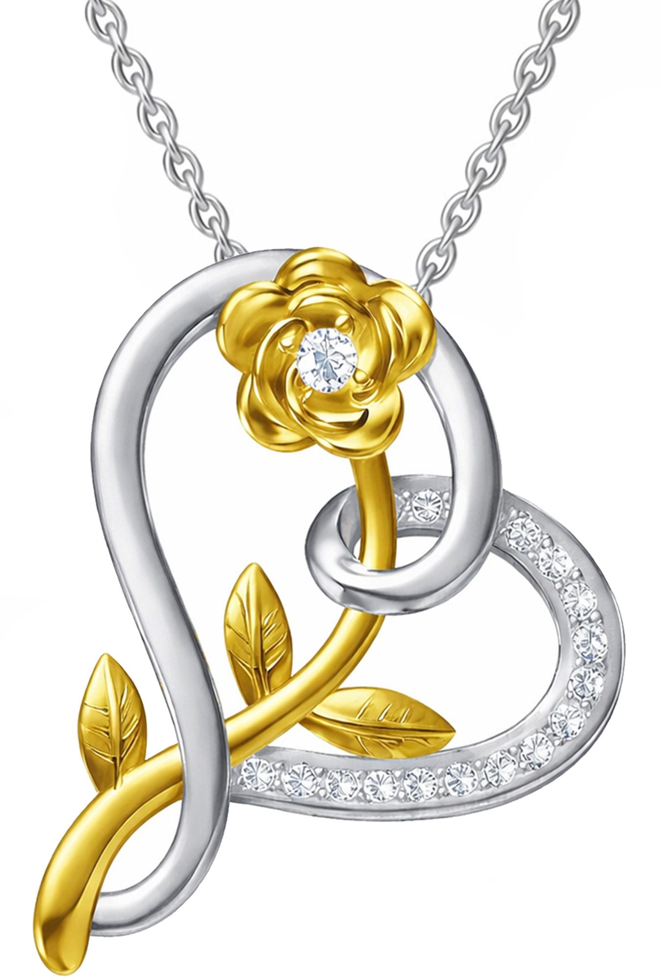 Herzkette Mama Geschenk Blume gold Herz Kette Damen 925 Silber Halskette