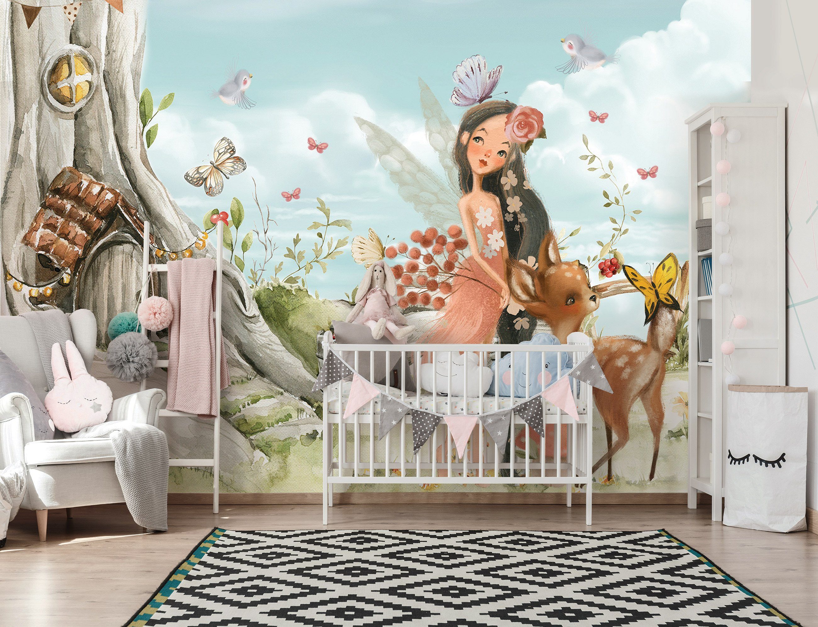 Wallarena Fototapete Kinderzimmer Mädchen Fee Wald Tiere Märchen Vlies Tape günstig online kaufen