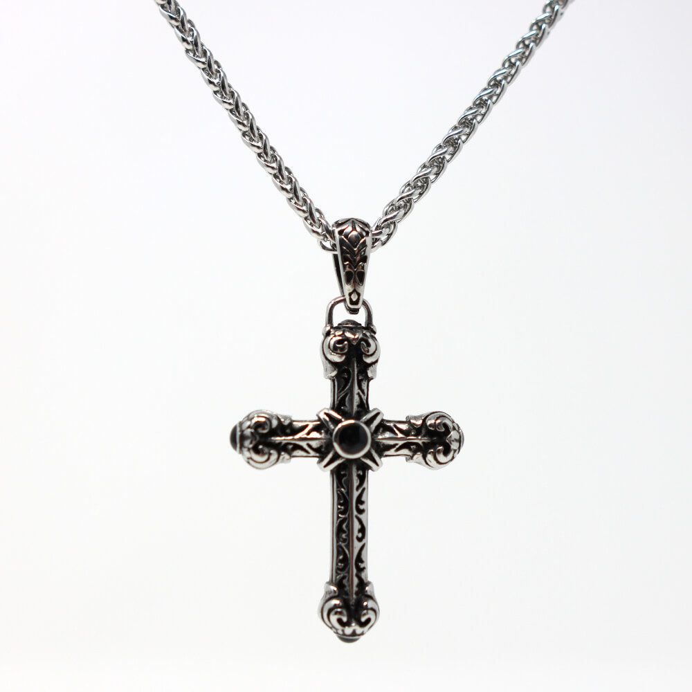 Kette mit Anhänger Lederkette Edelstahlkette 316L ANTIK KREUZ