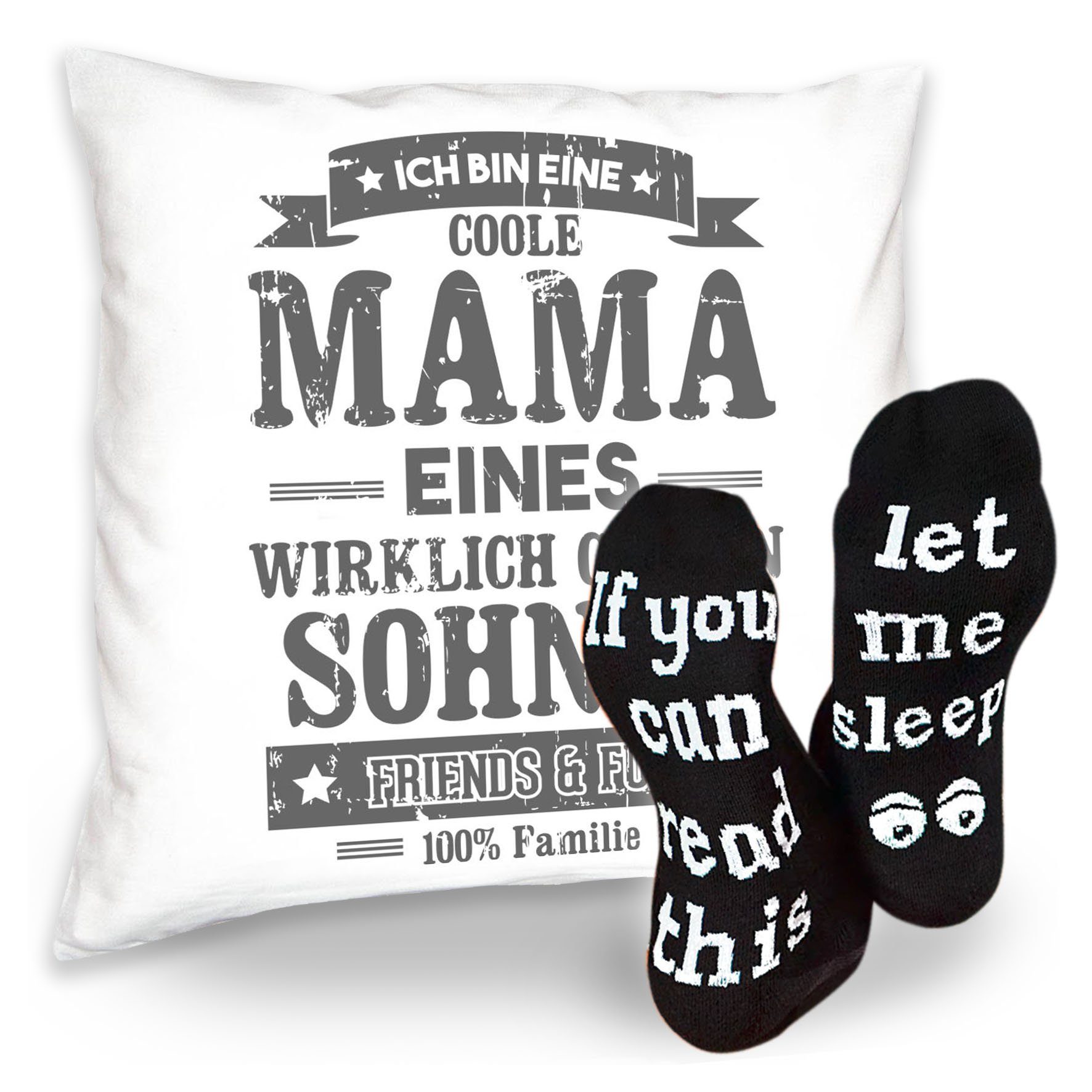 Soreso® Dekokissen Kissen Coole Mama eines Sohnes & Sprüche Socken Sleep, Geschenk Geburtstagsgeschenk weiss