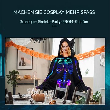 Rouemi Vampir-Kostüm Halloween Cosplay Kostüm, Damen Umhang, Vampir Skelett Kostüm