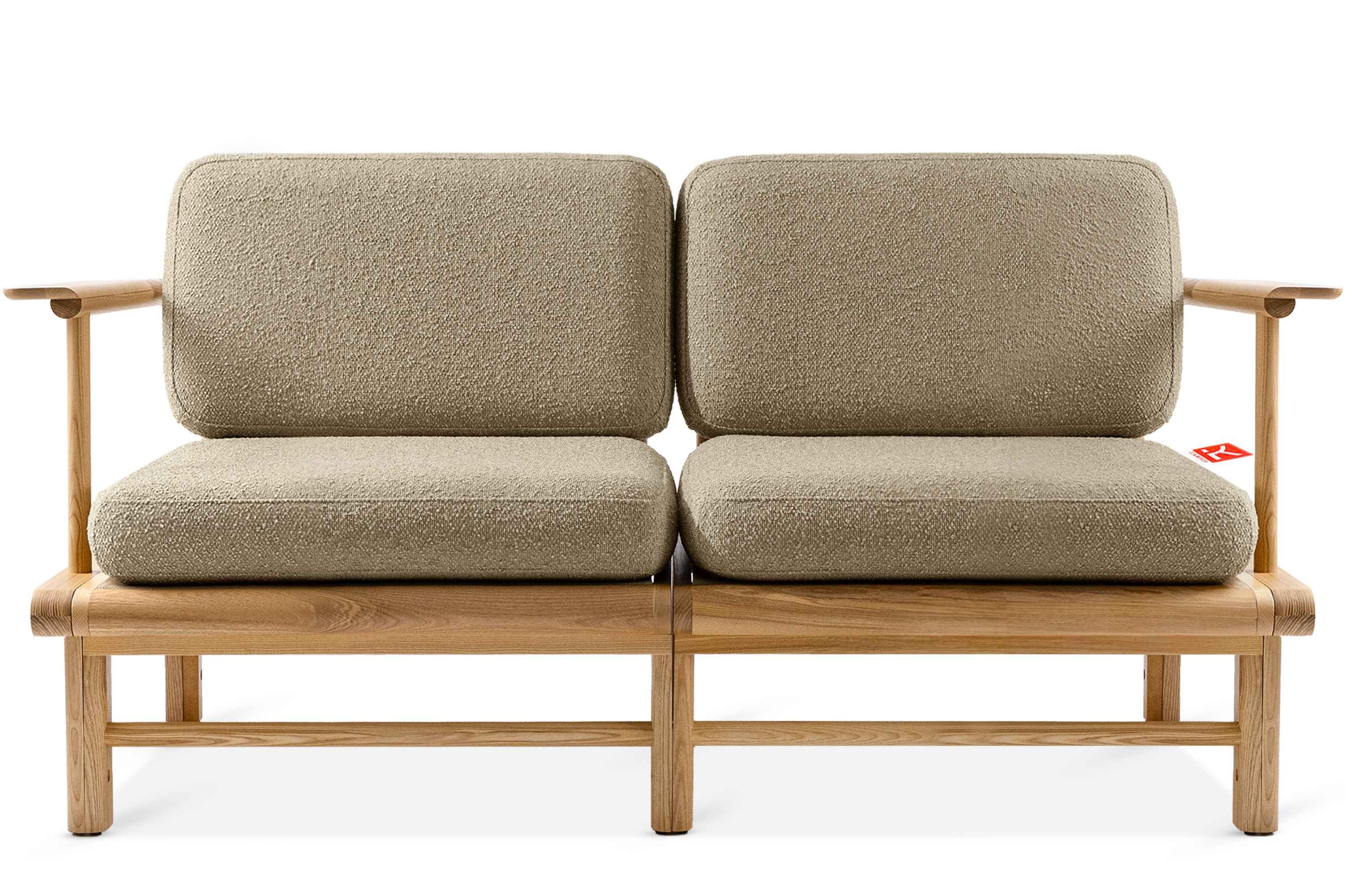 Konsimo Sofa ATREDA Gartensofa 2-Sitzer, hergestellt in der EU, handgefertigt, Massivholz Esche, mit Auflagen, Boho