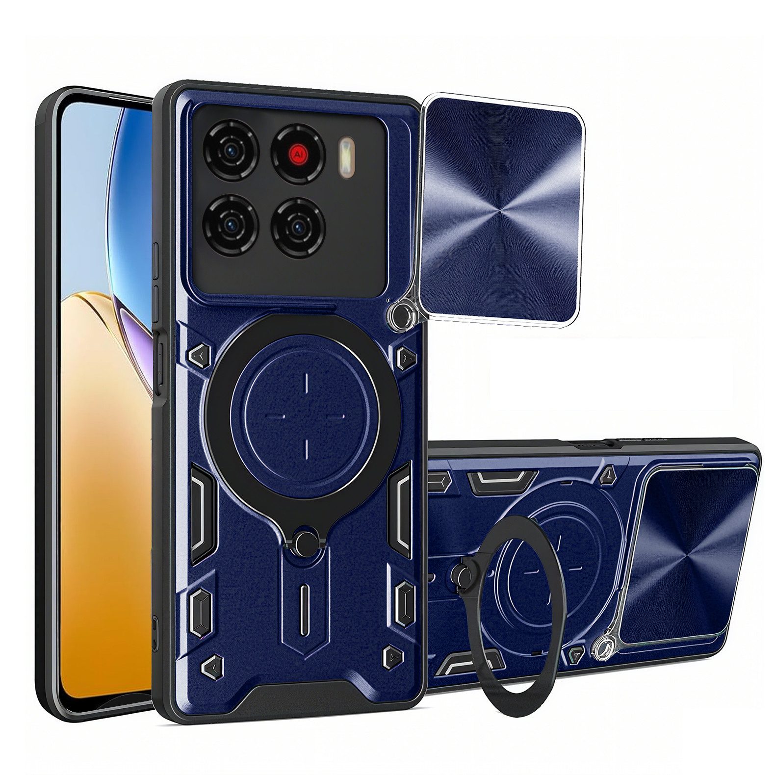 betterfon Handyhülle für ZTE Blade Hülle mit Slide Kameraschutz Ringhalter, Stoßfestes Hybrid-Case mit Standfunktion und sicherem Halt