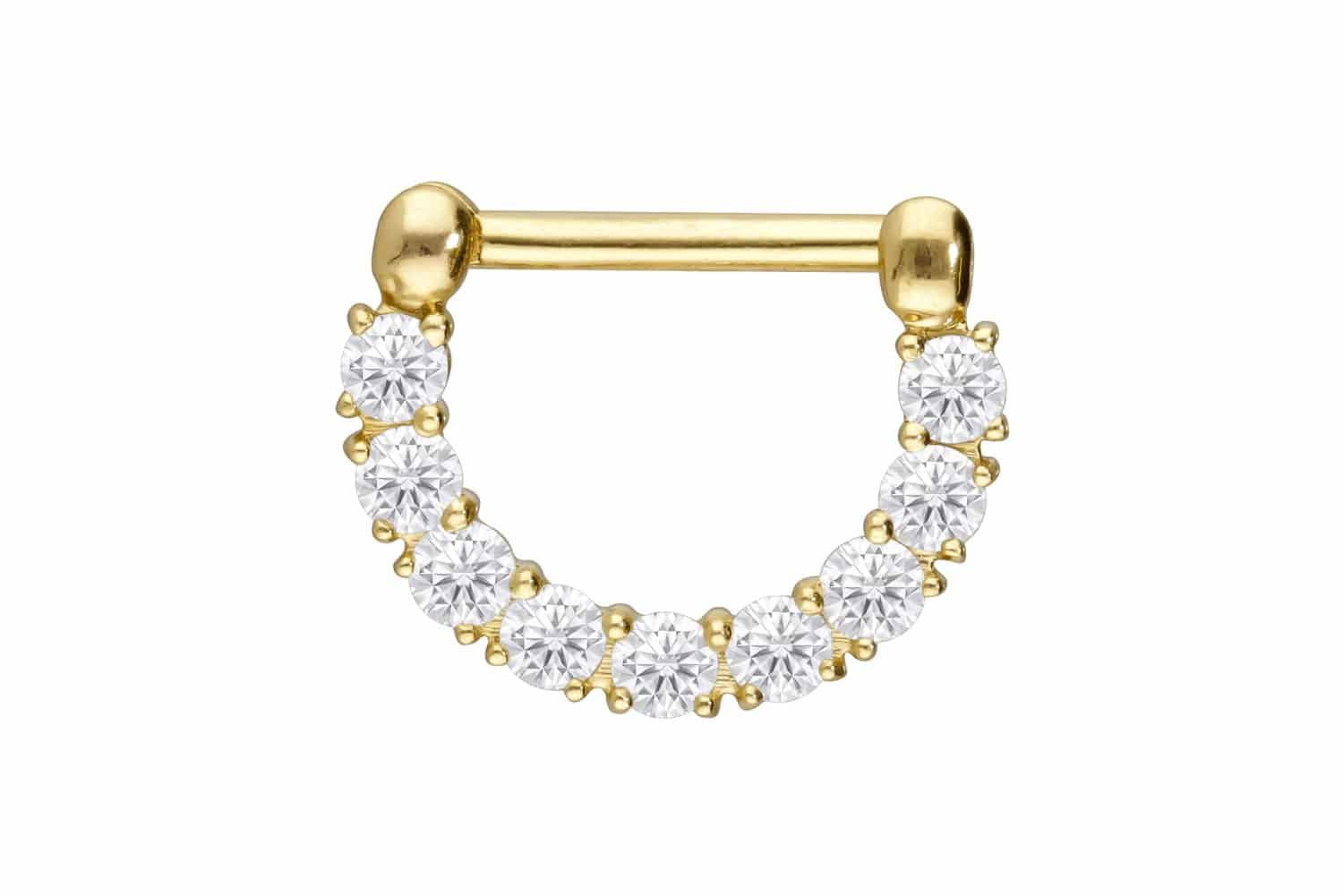 PIERCINGLINE Nasenpiercing 18 Karat Gold Clicker 9 EINGEFASSTE MOISSANITE Ohrpiercing Septum Nase (Clicker, 1-tlg), Ohrpiercing für Conch, Helix, Tragus, Daith, Lobe