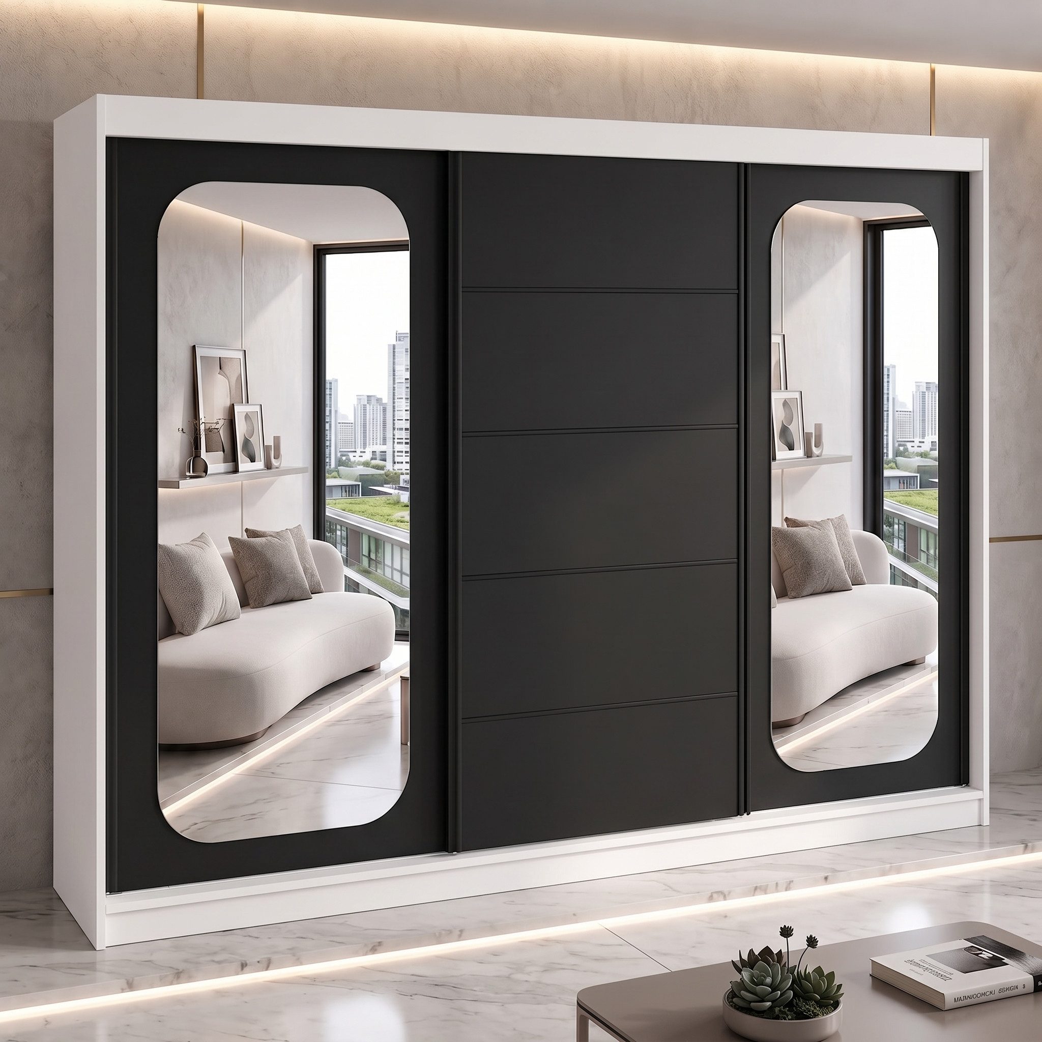 A&J MöbelLand GmbH Schiebetürenschrank BELANO – Moderner Kleiderschrank mit Schiebetüren (Die perfekte Kombination aus modernem Design, hoher Funktionalität und großzügigem Stauraum für Kleidung, Bettwäsche und Accessoires, erhältlich in verschiedenen Farben und Innenaufteilungen., Breite: 200 cm, Höhe: 215 cm, Tiefe: 59,5 cm) TOP ANGEBOT! Moderner Schwebetürenschrank.