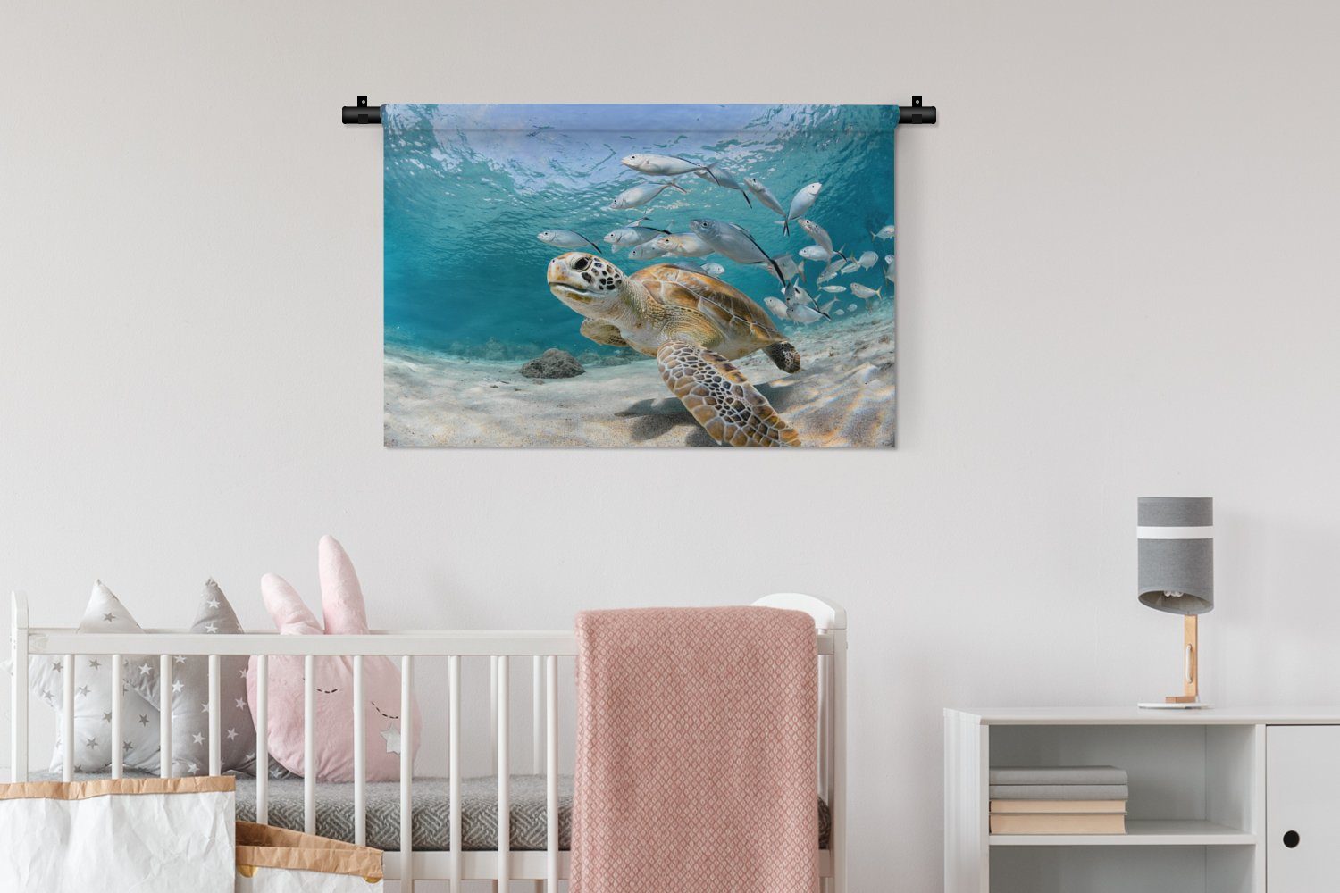 MuchoWow Wanddekoobjekt Schildkröte Schlafzimmer, Meer, - für - Hausdekor Wandtuch Wohnzimmer, Kinderzimmer Fisch