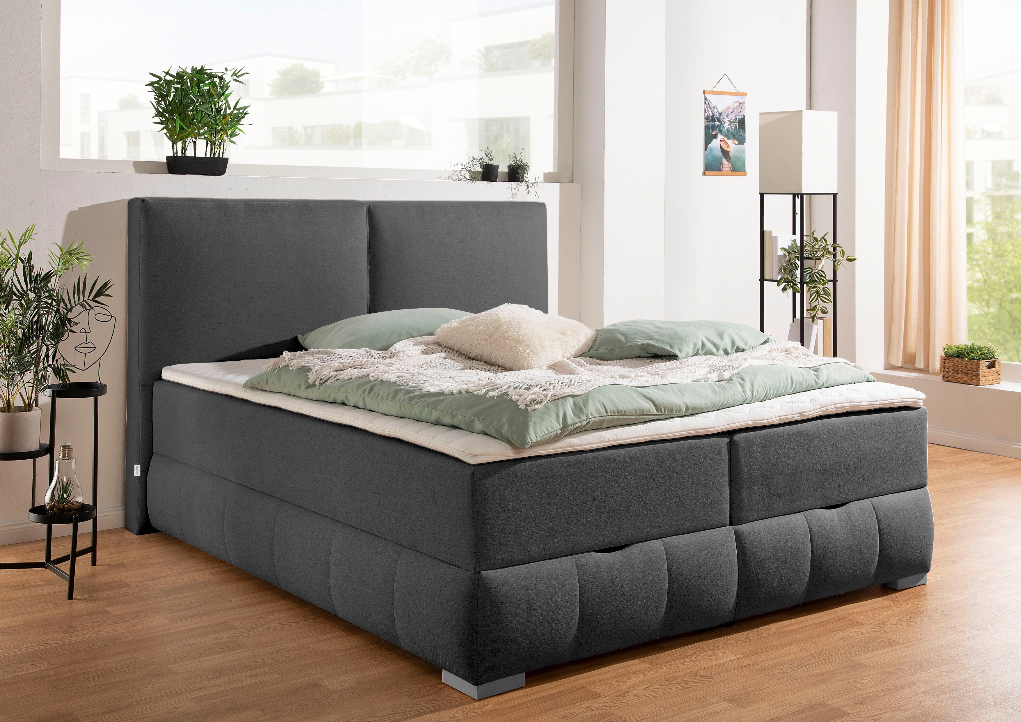 OTTO home Boxbett Wehma mit Kopfteil inkl. Bettkasten, in H2, H3 & H4 wählbar, inklusive Topper