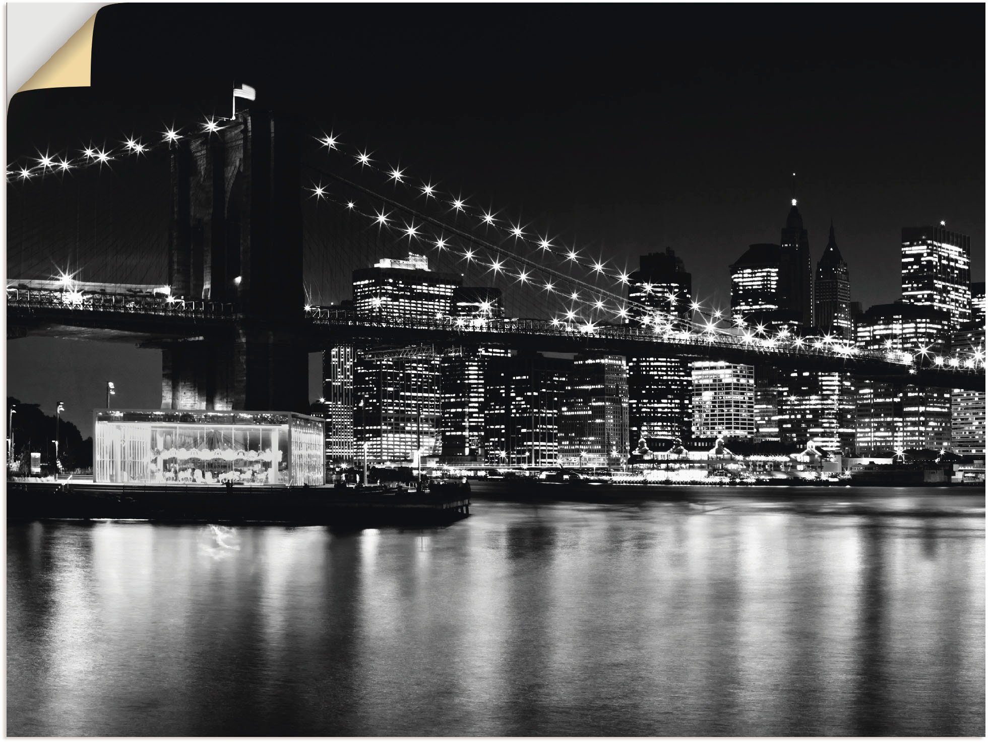 Artland Wandbild Night Skyline Manhattan Brooklyn Bridge, Amerika (1 St), als Leinwandbild, Wandaufkleber oder Poster in versch. Größen