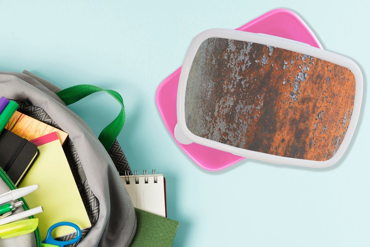 Kunststoff, Grau, MuchoWow Wand Lunchbox Brotdose Brotbox für Mädchen, Kinder, rosa - - Rost Erwachsene, (2-tlg), Snackbox, Kunststoff