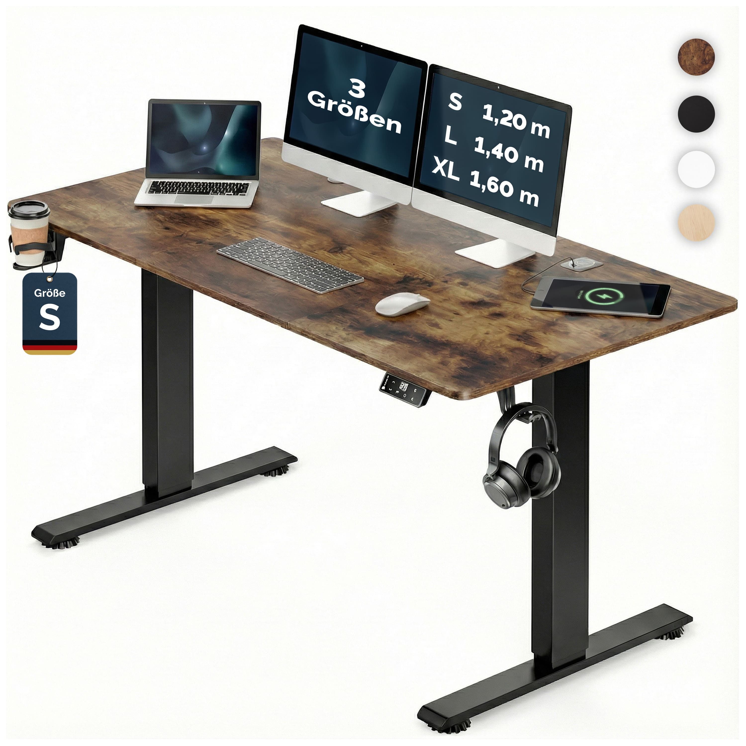 Casaria Schreibtisch Elektrisch höhenverstellbar Memory-Funktion Sitz-/Steherinnerung, Höhenverstellbar elektrisch mit Wireless Charger 120 / 140 / 160 cm