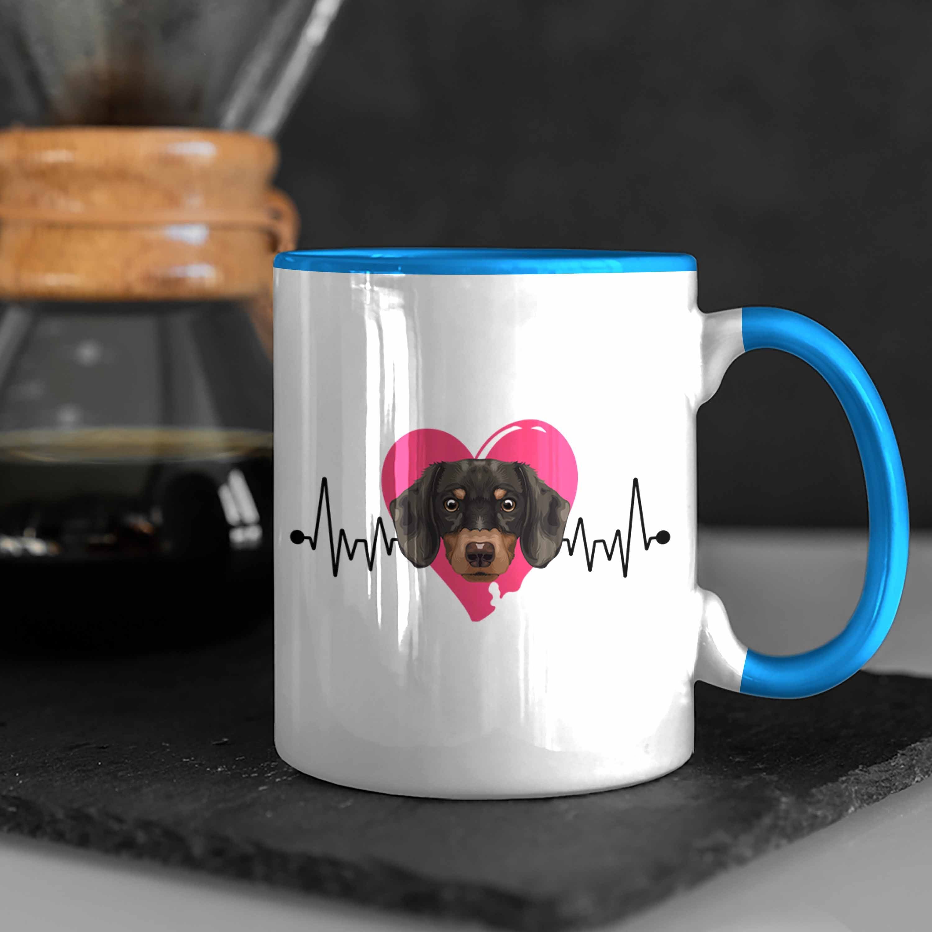 Spruch Blau Geschenkidee Geschenk Trendation Besitzer Dackel Herzschlag Tasse Tasse Lustiger