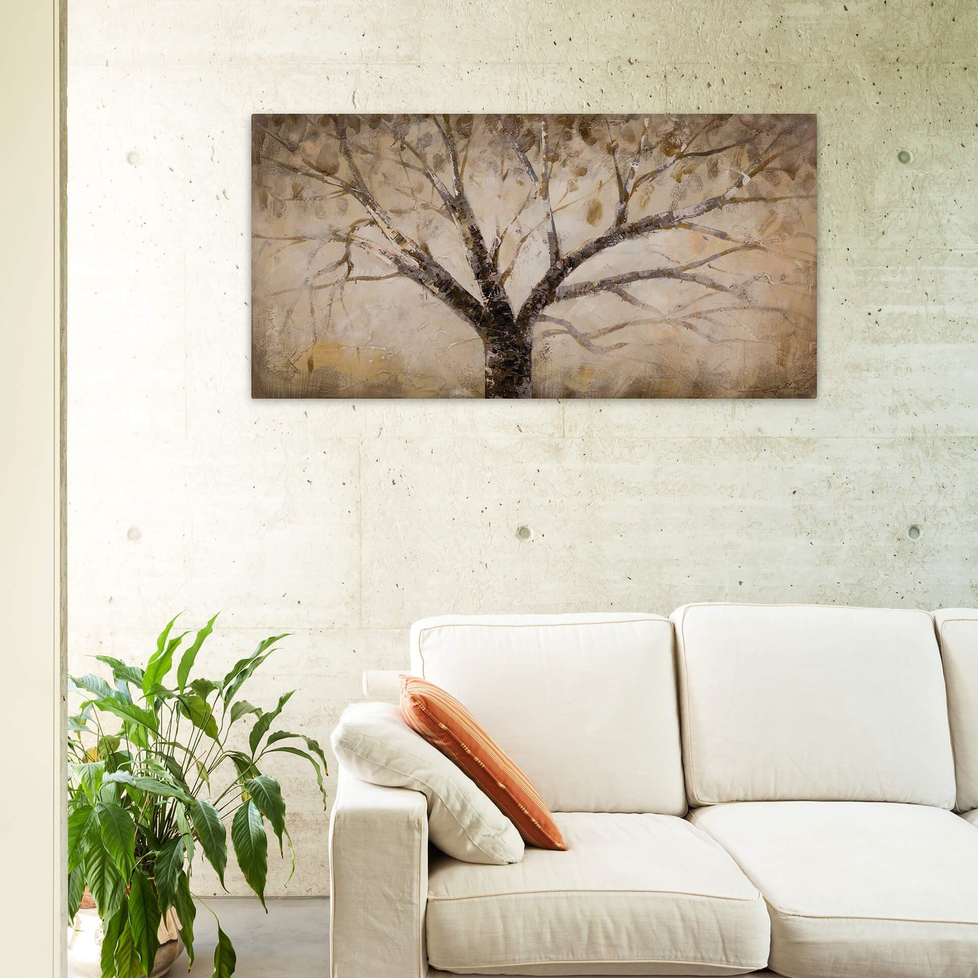 cm, Leinwandbild HANDGEMALT 100% weise Wohnzimmer Der Wandbild KUNSTLOFT 120x60 Baum Gemälde