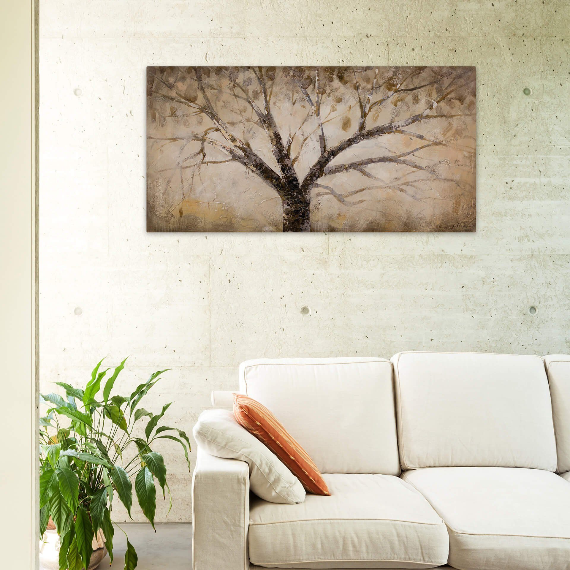 KUNSTLOFT Gemälde Der weise Baum 100% Wohnzimmer Wandbild Leinwandbild HANDGEMALT 120x60 cm