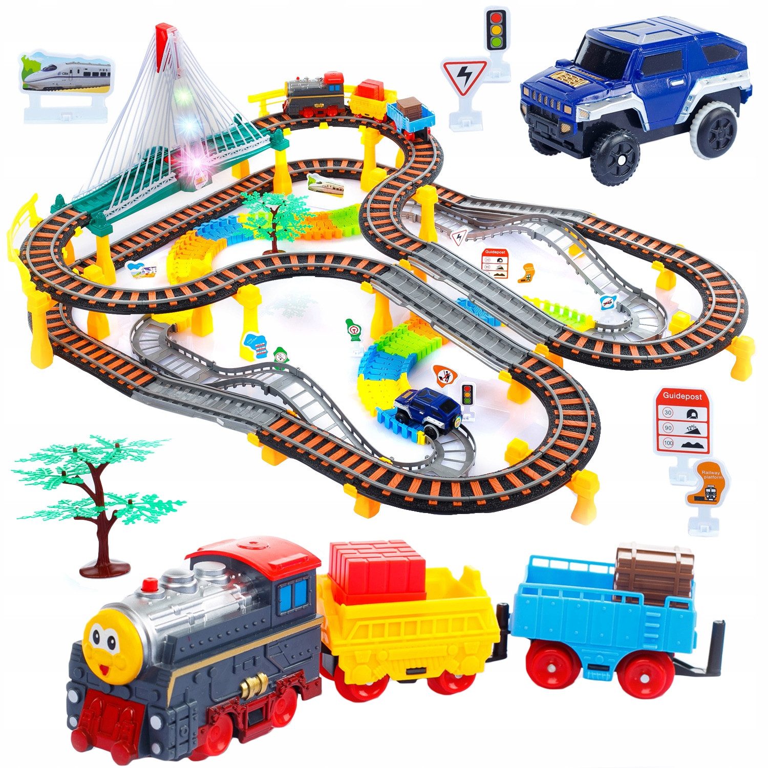 kinderplay Spielzeug-Zug Elektrische Eisenbahn mit Rennbahn – 2-in-1 Spielset für Kinder, (Set)