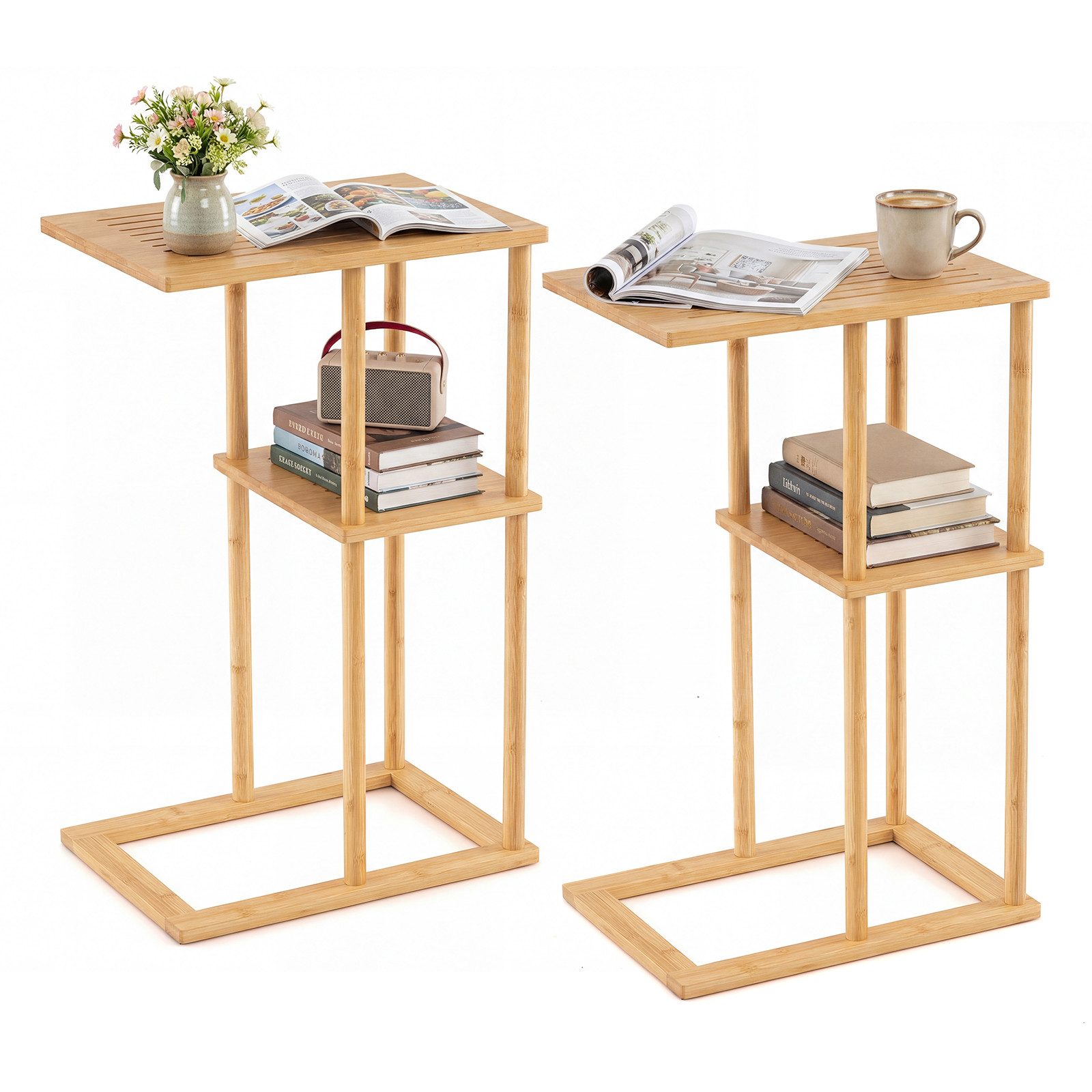 COSTWAY Beistelltisch (2-St), Nachttisch schmal aus Bambus, Sofatisch klein