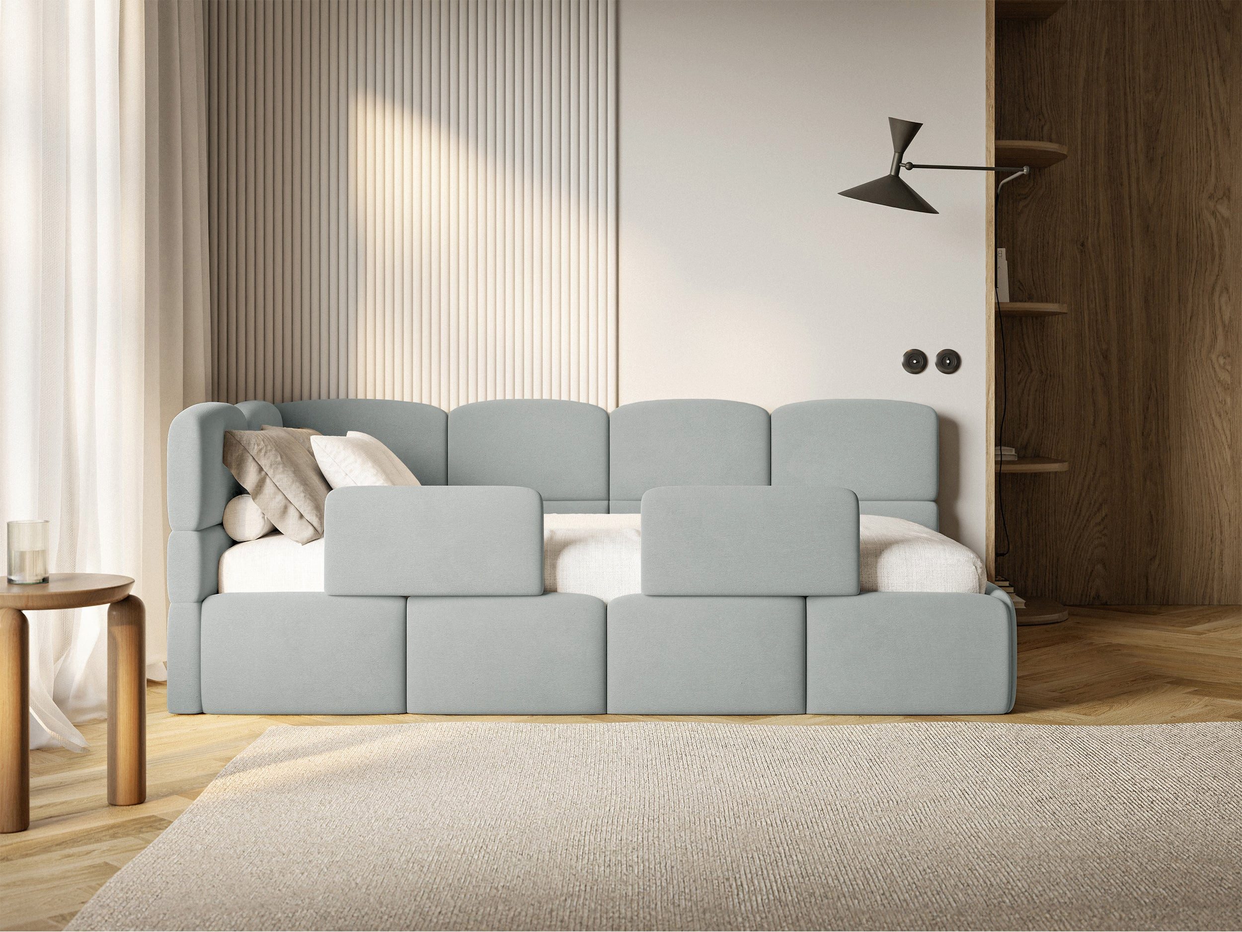 Selsey Kinderbett CLOUDY, Bettkasten, 2x Rausfallschutz, Samt wasserabweisend, 90 x 200 cm
