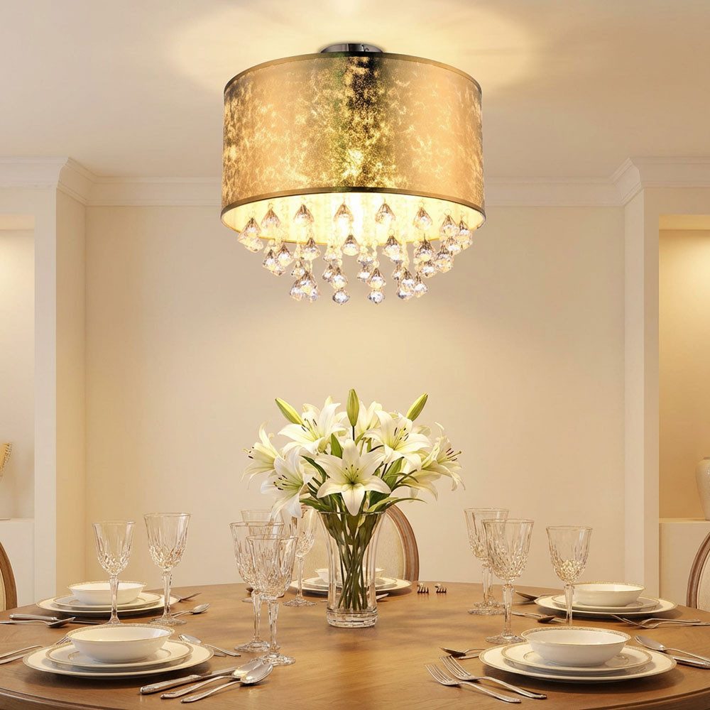 GLOBO LIGHTING Deckenleuchte, Leuchtmittel nicht inklusive, Deckenlampe Deckenleuchte Kronleuchter Kristalllampe Blattgold Textil