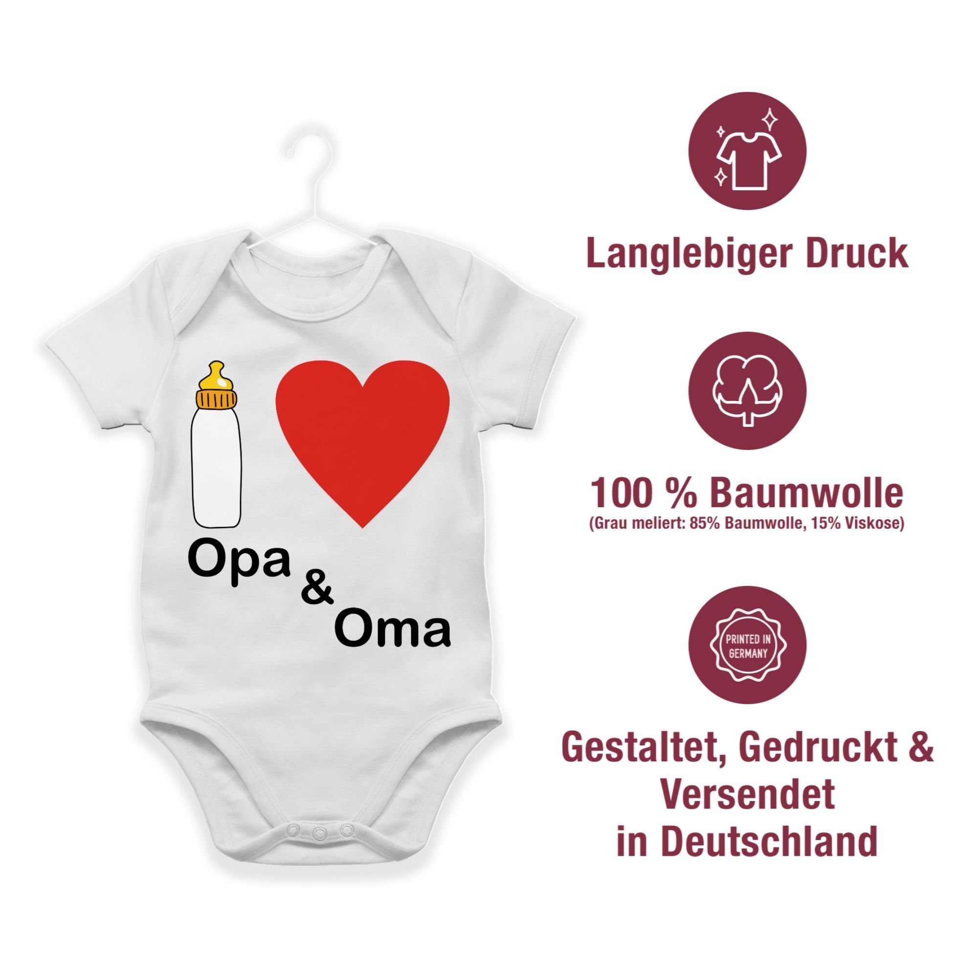 Shirtracer Shirtbody I love Weiß Nuckelflasche Oma und 1 Trends Baby Opa Aktuelle