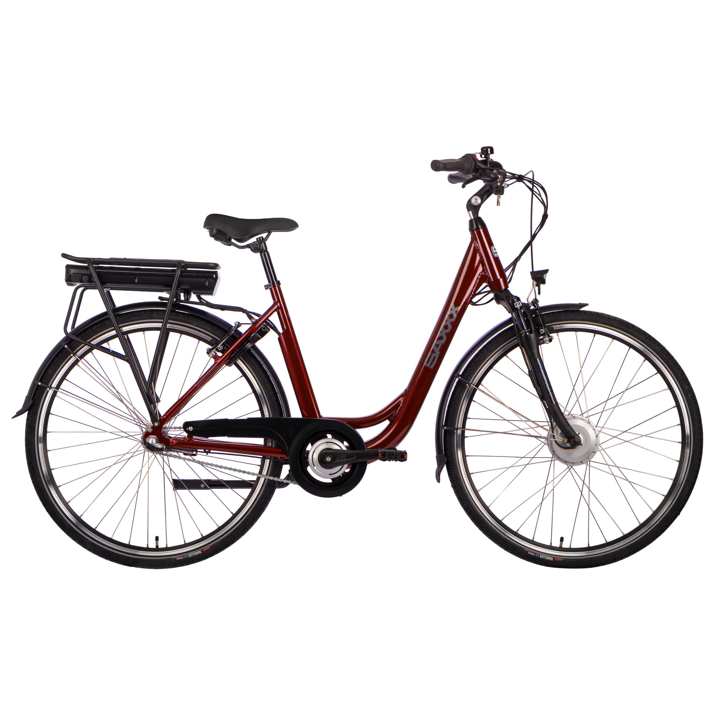 SAXXX E-Bike Advanced Plus Damen E-bike Cityrad mit Rücktrittbremse, 3 Gang Shimano Nexus Schaltwerk, Nabenschaltung, Vorderradmotor, 375 Wh Akku, die hochwertige Nabenschaltung