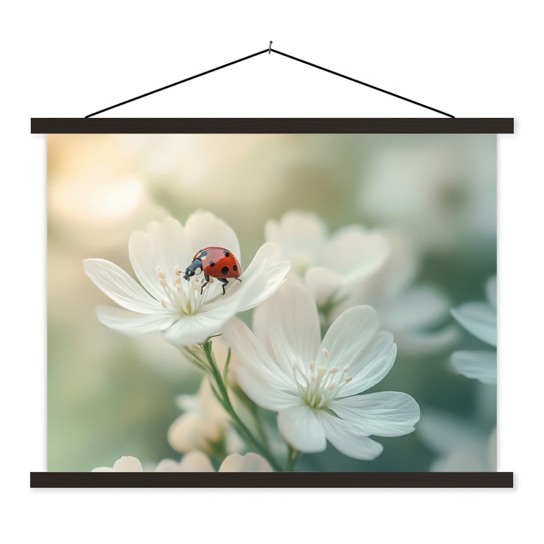 Poster Marienkäfer - Blumen - Weiß